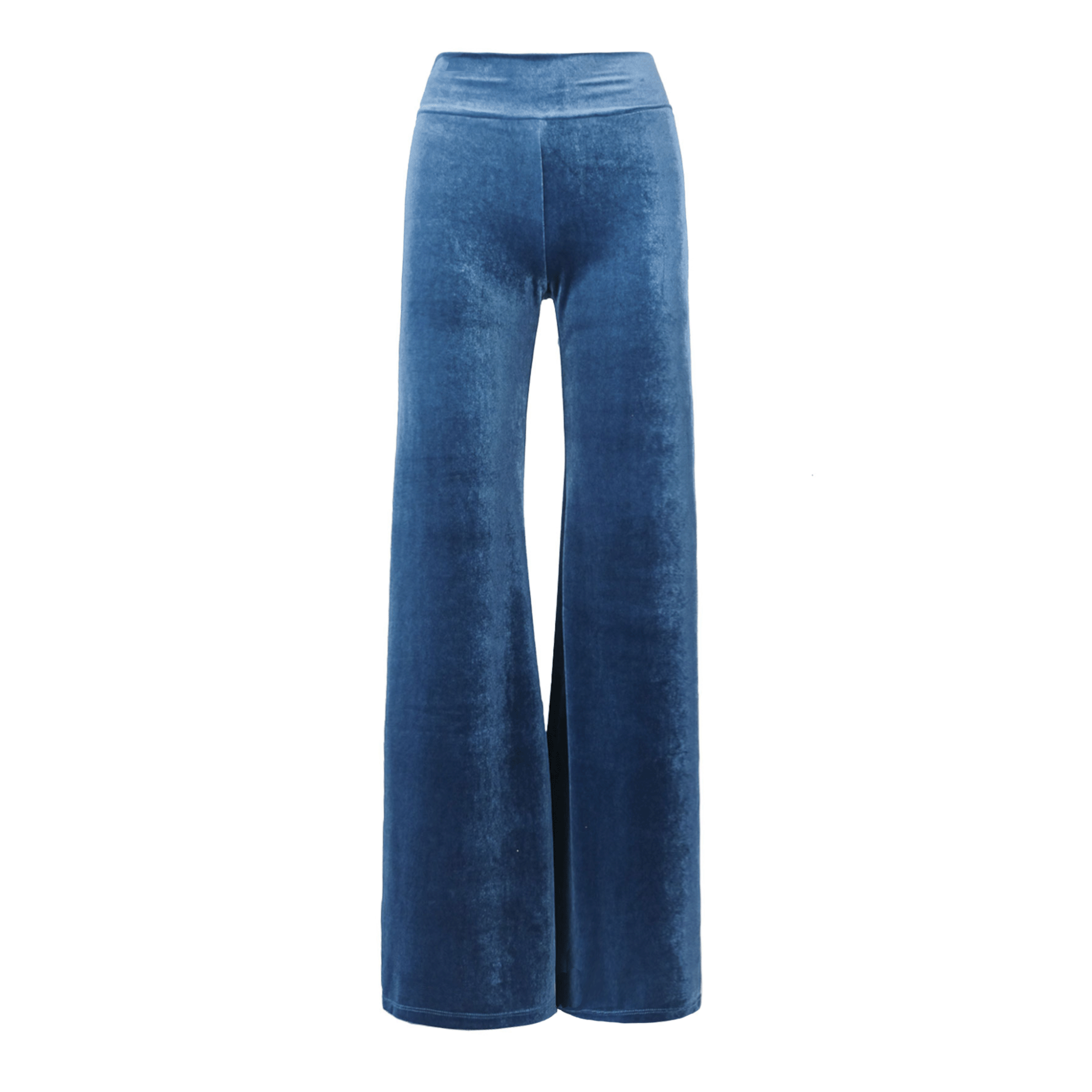 Pantalone MIMI palazzo ciniglia ottanio - vita aderente vista frontale Day&Night Collection