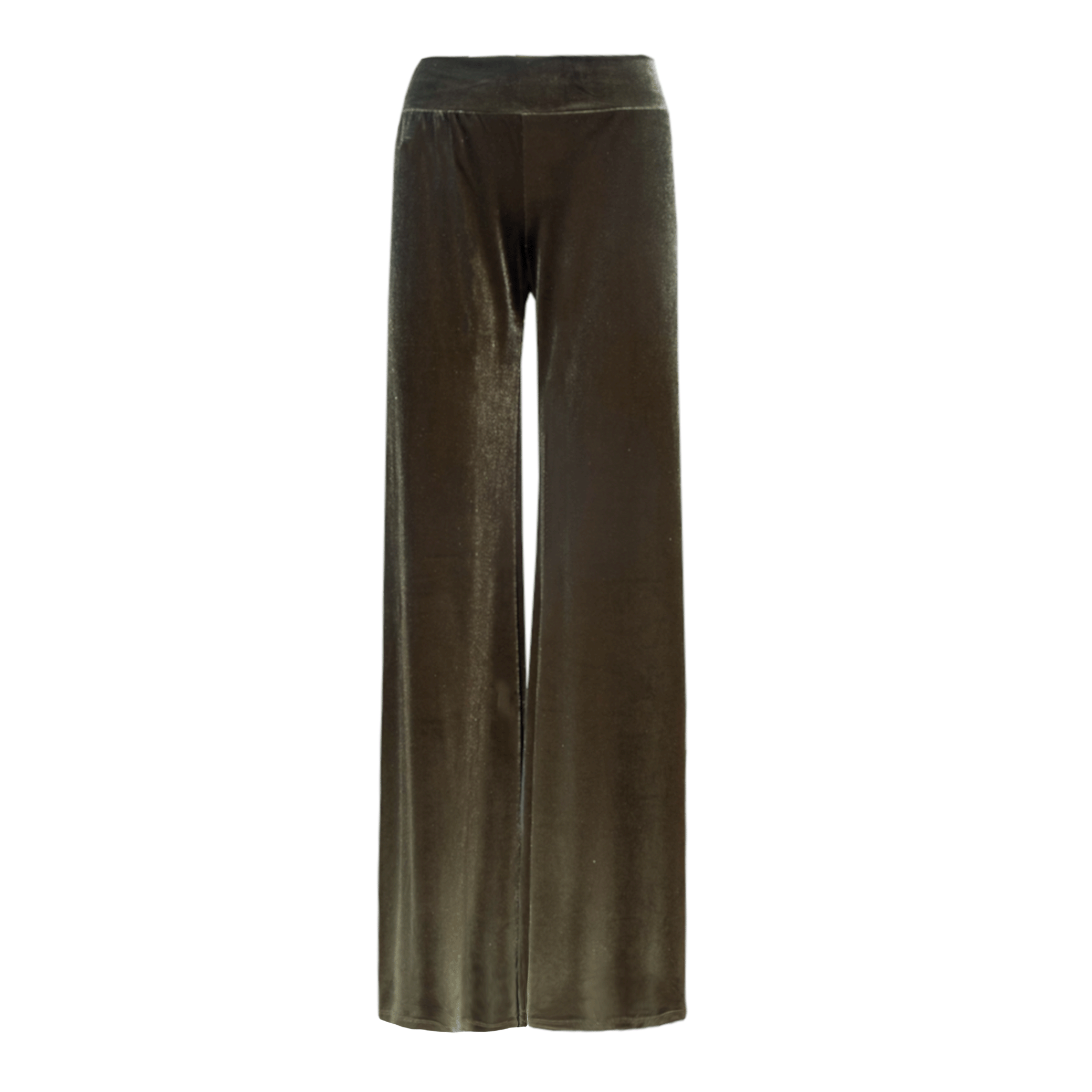 Pantalone MIMI palazzo ciniglia verde militare - vita aderente vista frontale Day&Night Collection