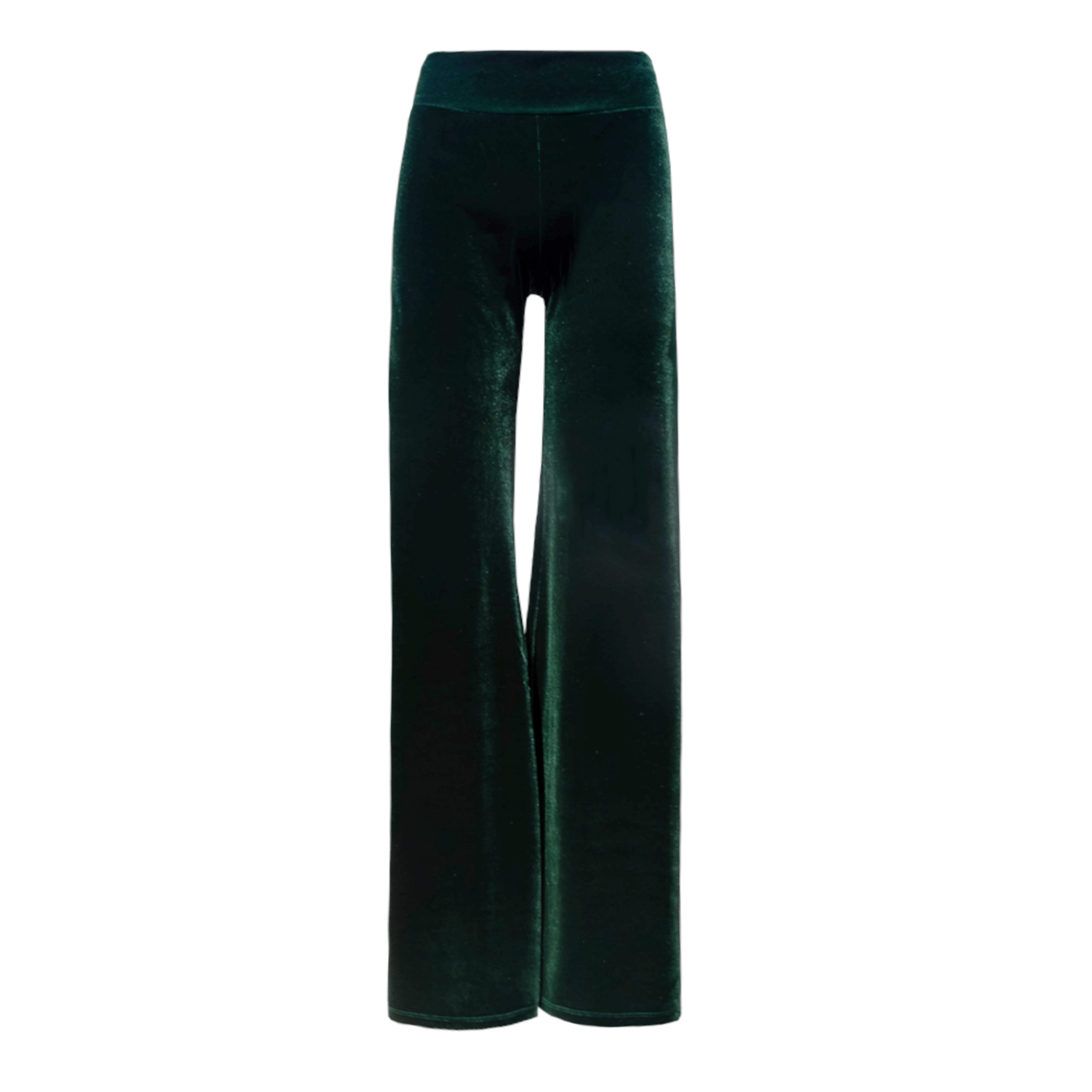 Pantalone MIMI palazzo ciniglia verde smeraldo - vita aderente vista frontale Day&Night Collection