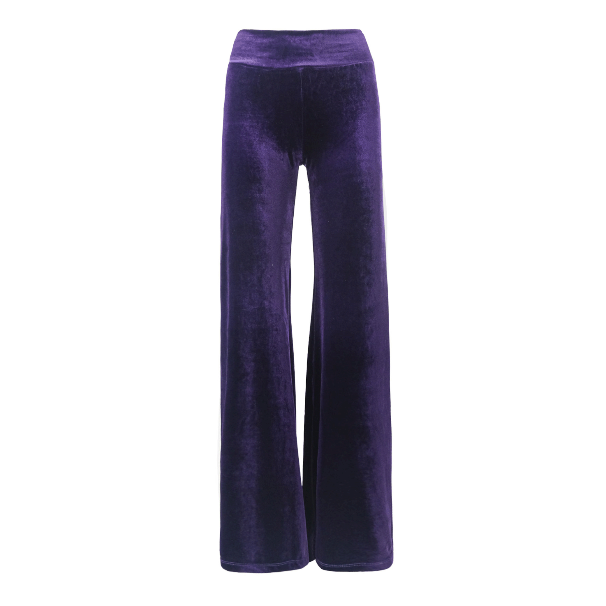 Pantalone MIMI palazzo ciniglia viola - vita aderente vista frontale Day&Night Collection