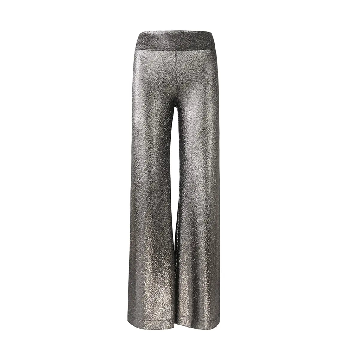 pantalone palazzo MIMI di Alessandra Galloin  lurex antracite con vita alta elasticizzata - vista frontale -  Stardust Collection