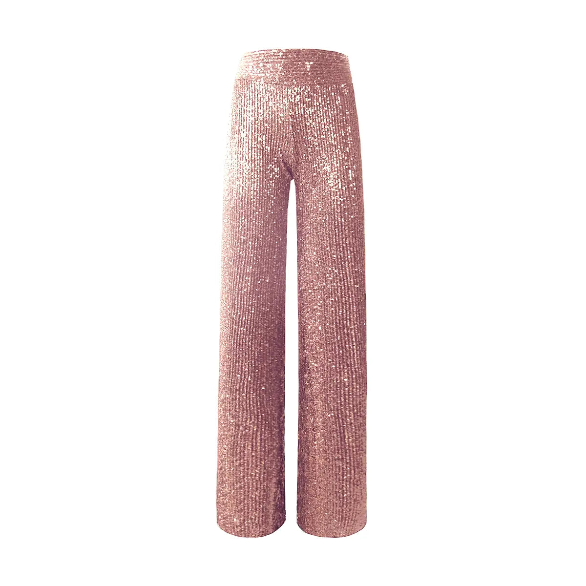 Pantaloni palazzo MIMI di Alessandra Gallo in paillettes rosa con vita alta elasticizzata - vista frontale - The Light Collection