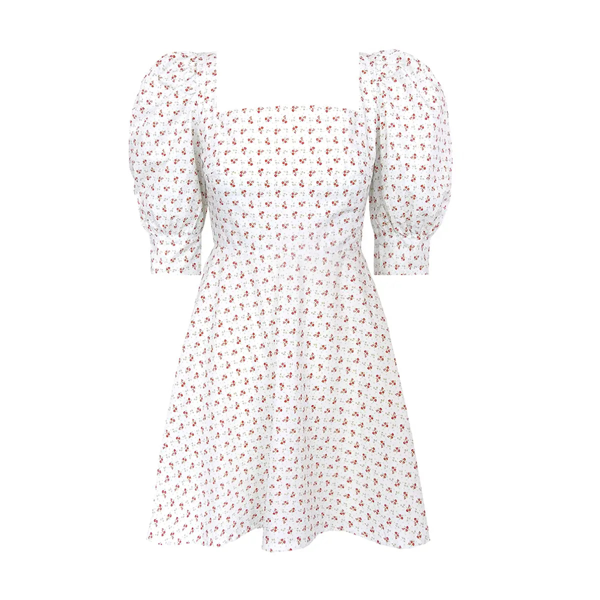 MIMOSA abito corto di  Alessandra Gallo con scollo quadrato, maniche a sbuffo a 3/4 in cotone fantasia Sigurta - Made in Italy -  Printemps Collection - vista frontale