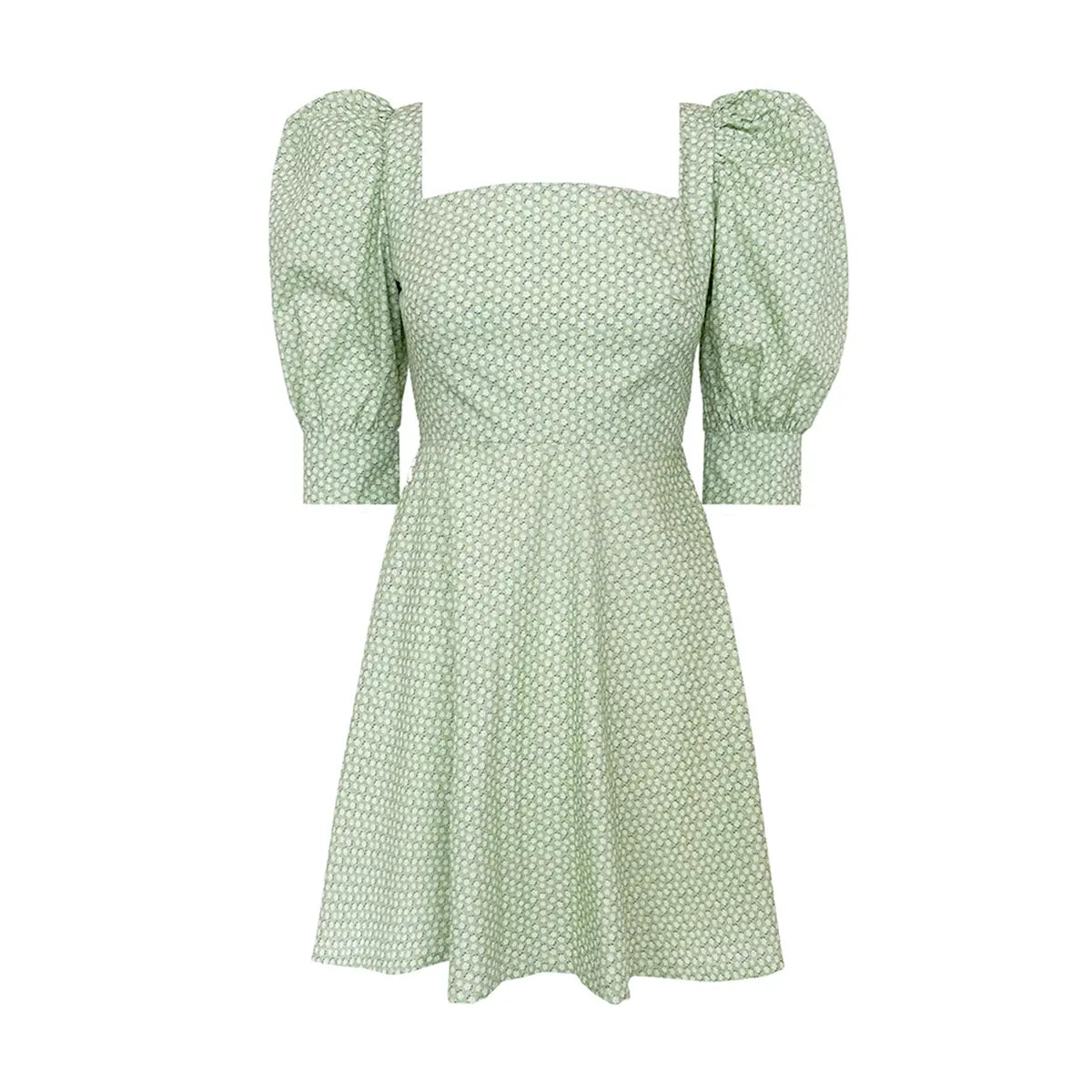 MIMOSA abito corto di  Alessandra Gallo con scollo quadrato, maniche a sbuffo a 3/4 in cotone fantasia Villa D'este - Made in Italy -  Printemps Collection - vista frontale