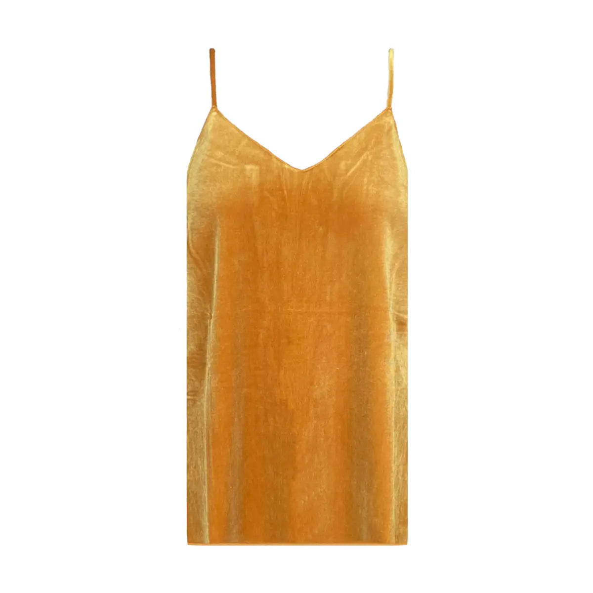 Top MIRTA di Alessandra Gallo in ciniglia ocra con spalline sottili - vista frontale - Day&Night Collection