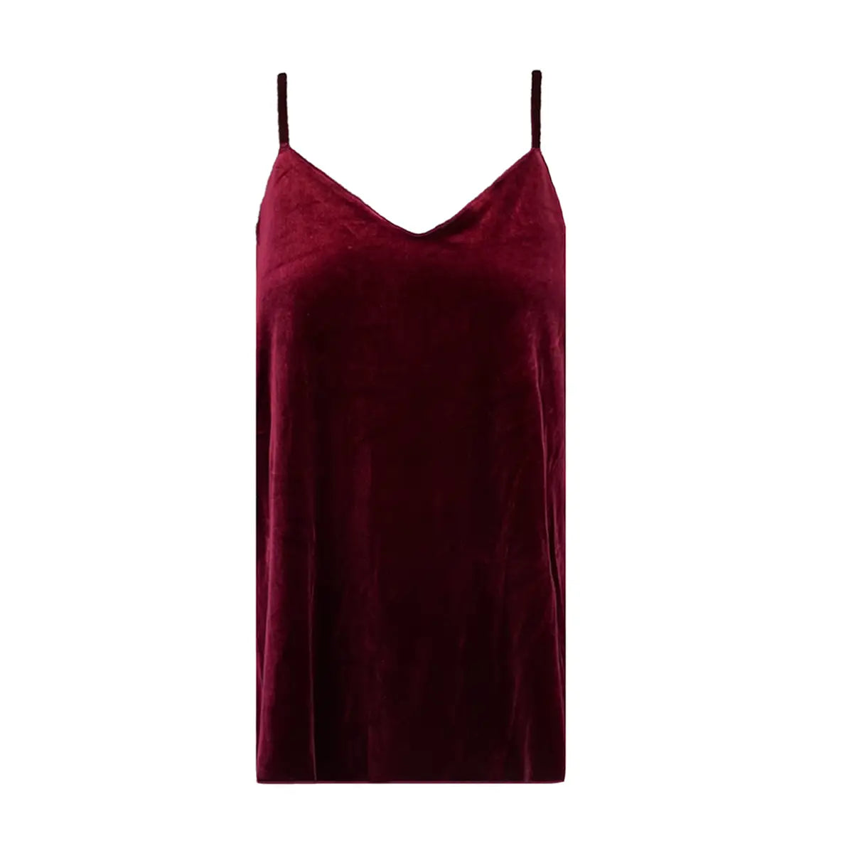 MIRTA, top canotta in ciniglia bordeaux con scollo a V e spalline sottili.