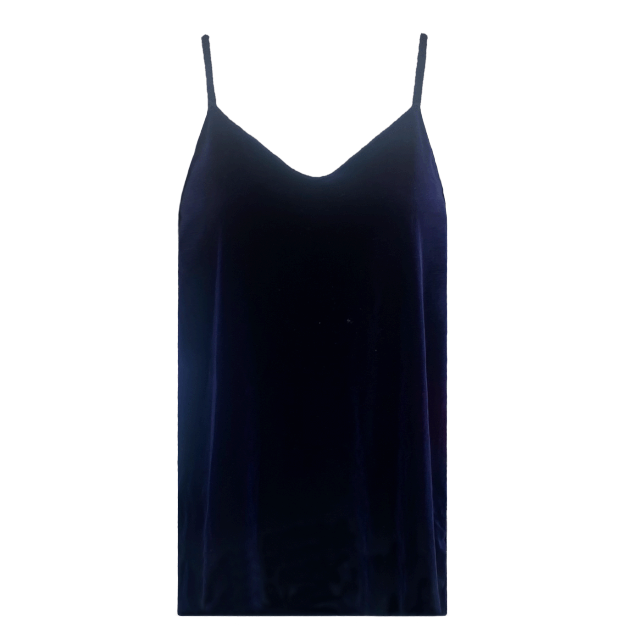 Top MIRTA di Alessandra Gallo in ciniglia blu con spalline sottili - vista frontale - Day&Night Collection