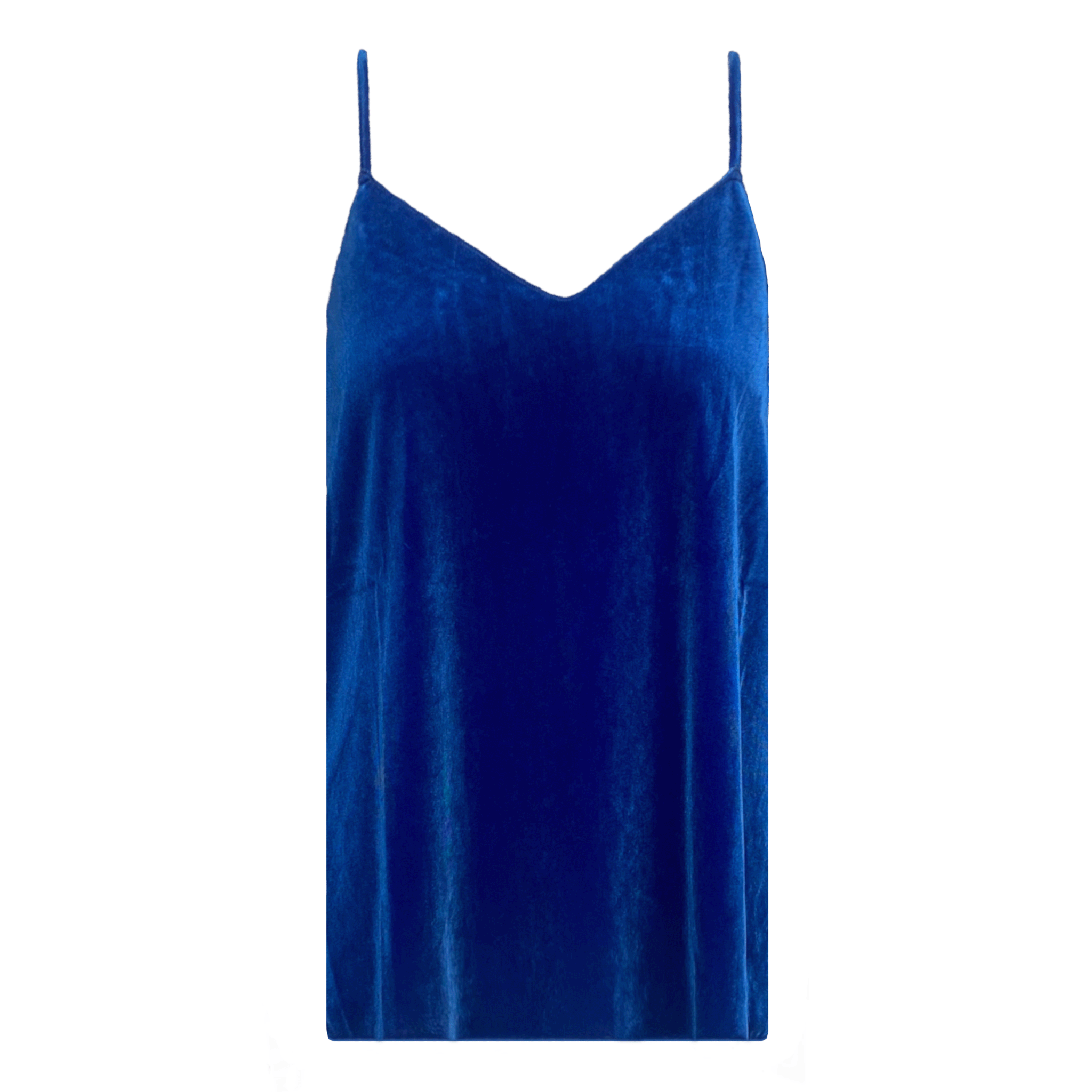Top MIRTA di Alessandra Gallo in ciniglia bluette con spalline sottili - vista frontale - Day&Night Collection