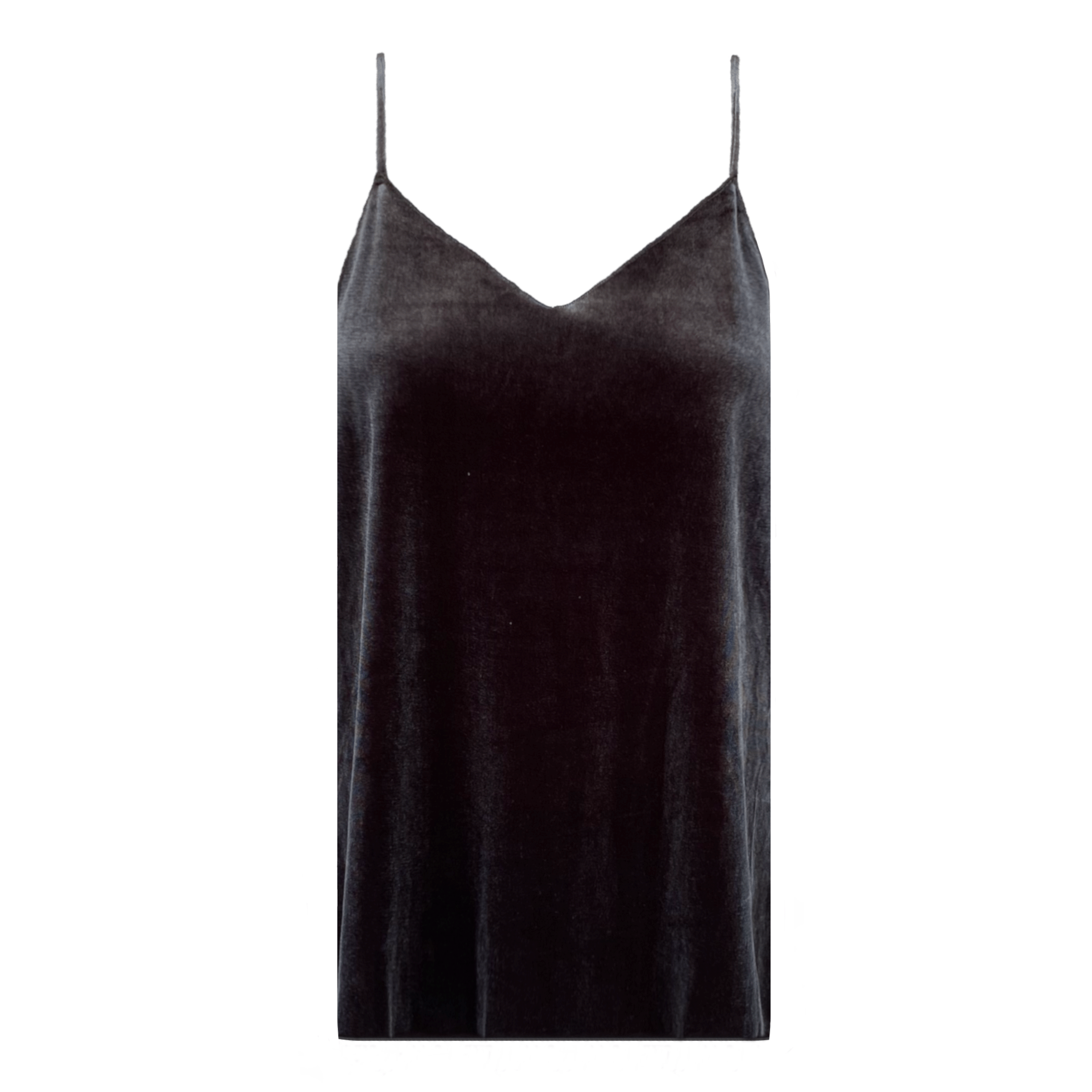 Top MIRTA di Alessandra Gallo in ciniglia grigia con spalline sottili - vista frontale - Day&Night Collection