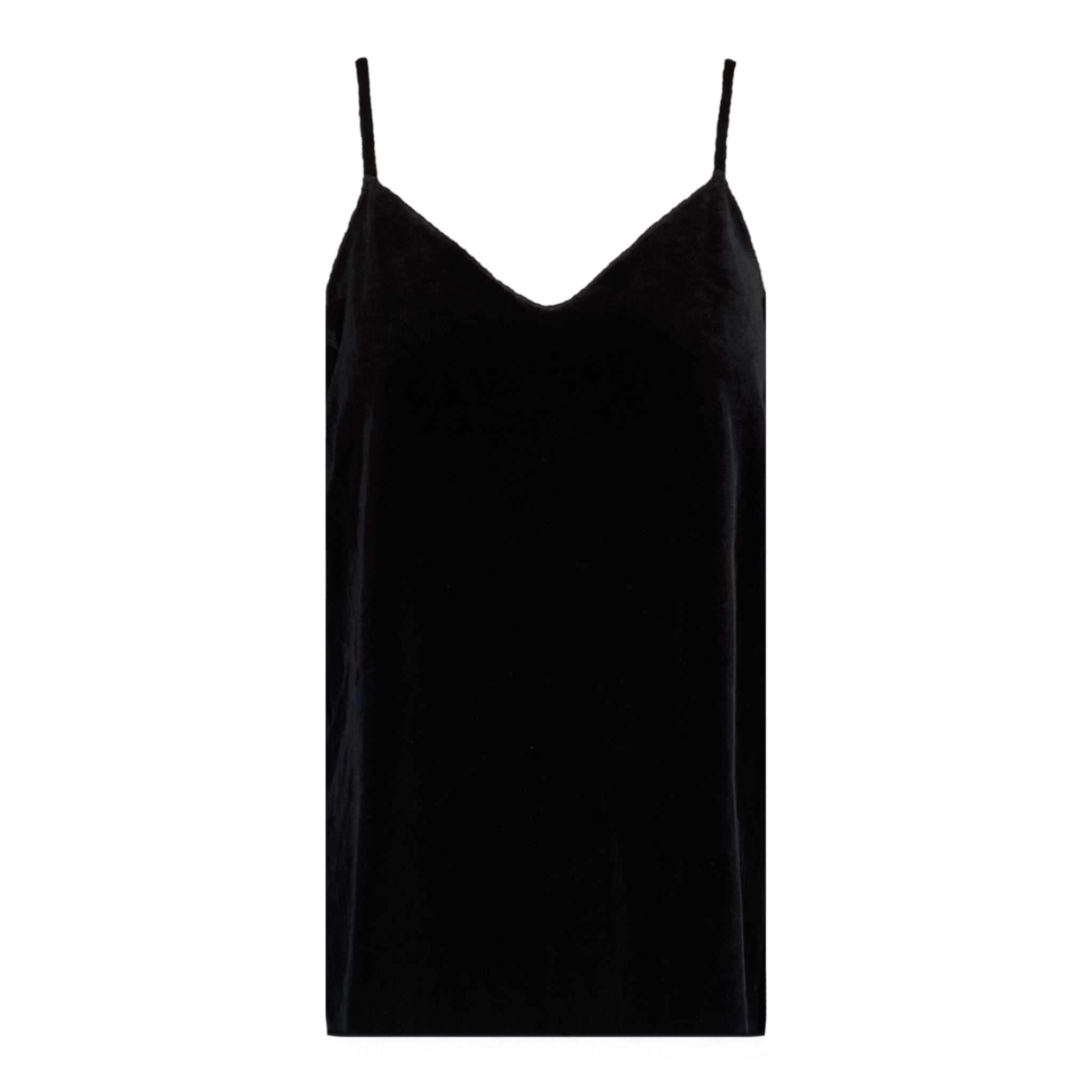 Top MIRTA di Alessandra Gallo in ciniglia nera con spalline sottili - vista frontale - Day&Night Collection