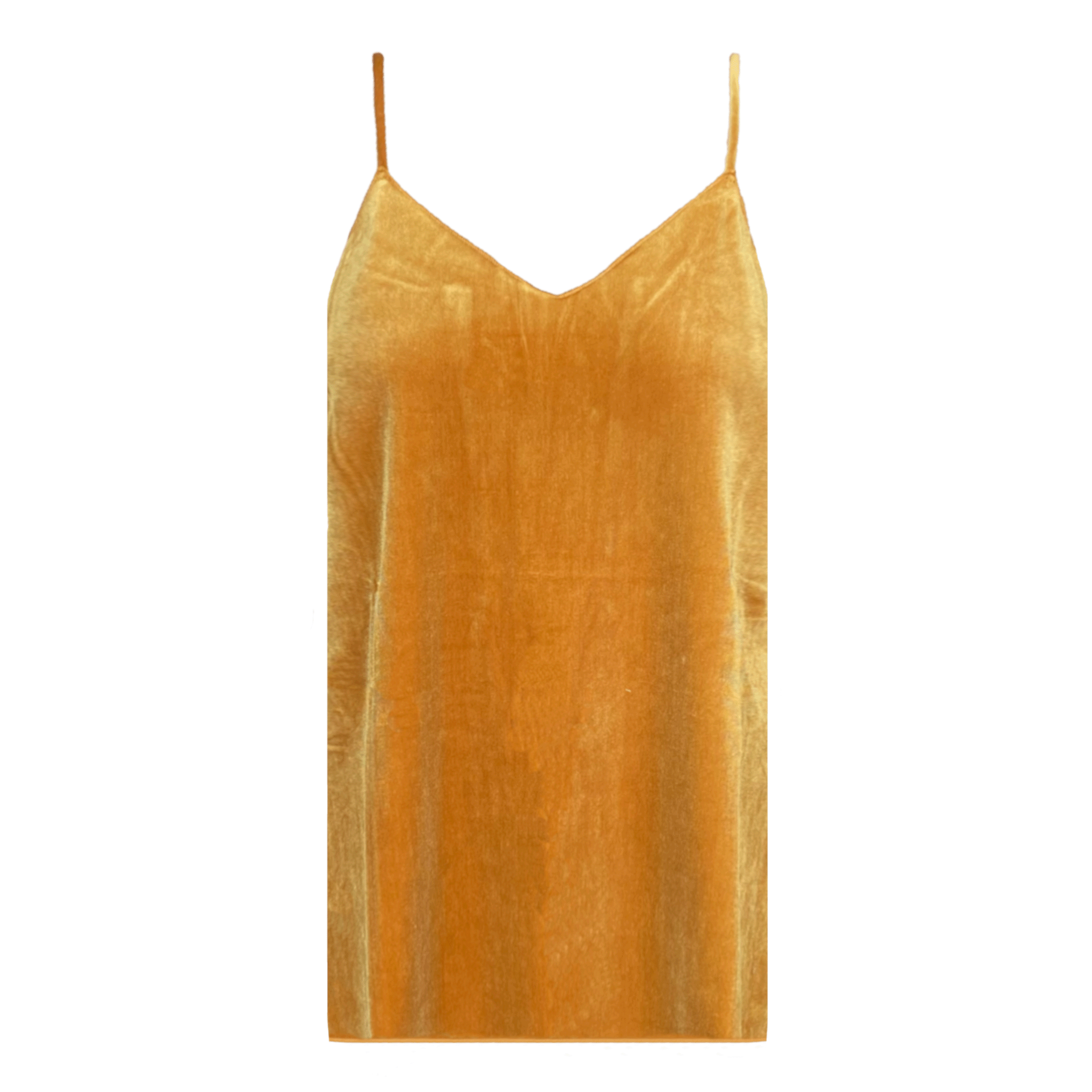 Top MIRTA di Alessandra Gallo in ciniglia ocra con spalline sottili - vista frontale - Day&Night Collection