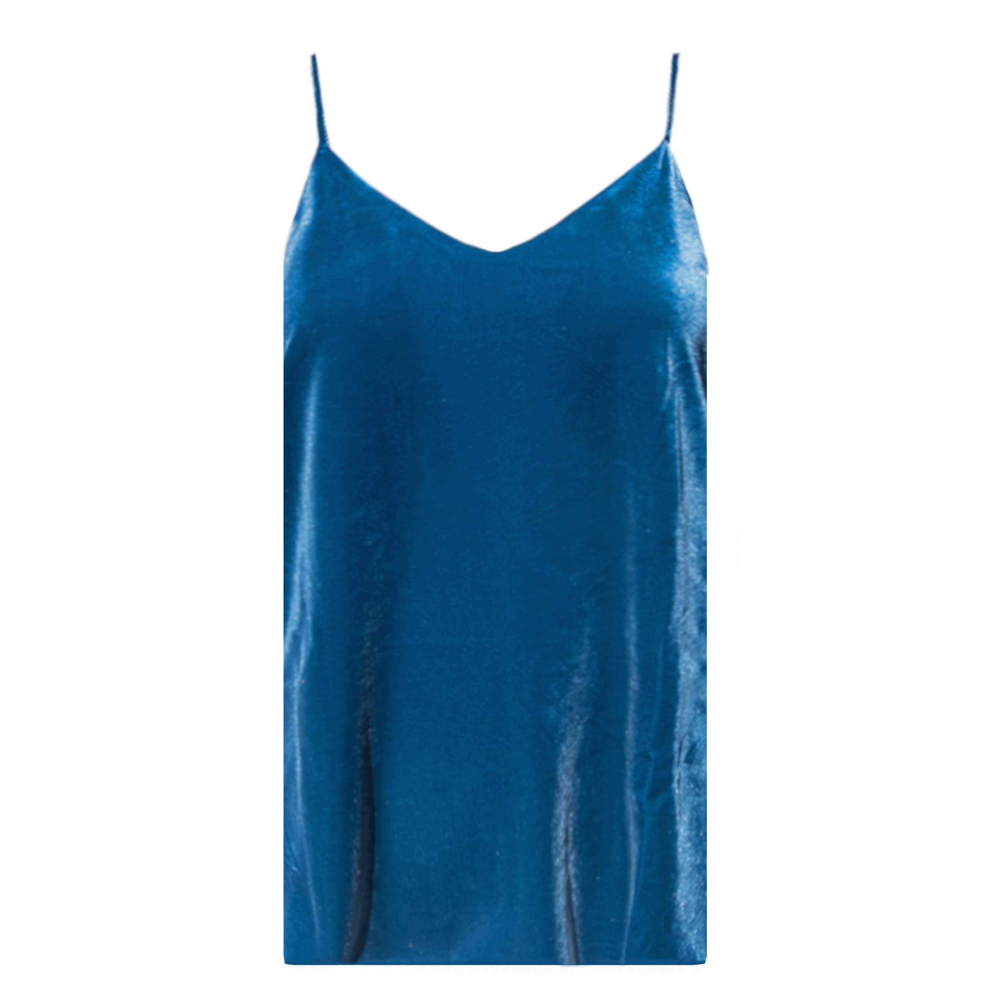 Top MIRTA di Alessandra Gallo in ciniglia ottanio con spalline sottili - vista frontale - Day&Night Collection