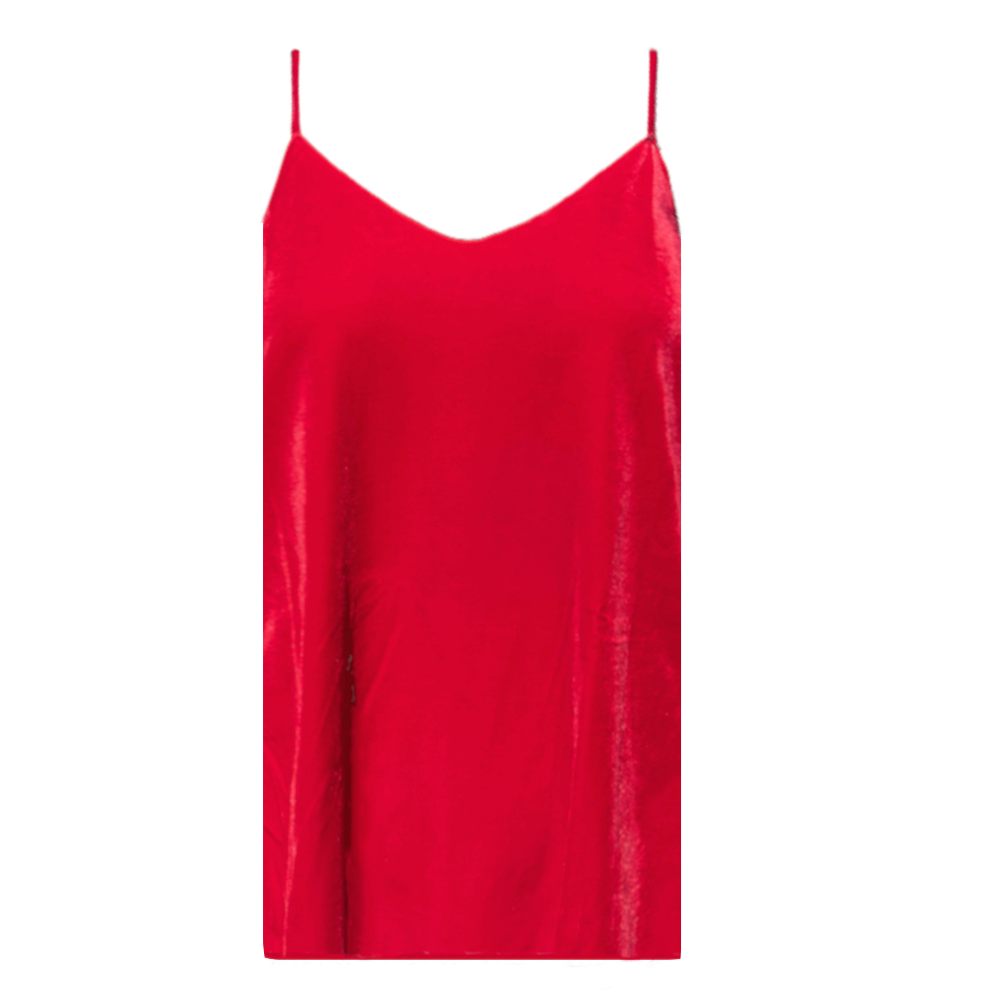 Top MIRTA di Alessandra Gallo in ciniglia rossa con spalline sottili - vista frontale - Day&Night Collection