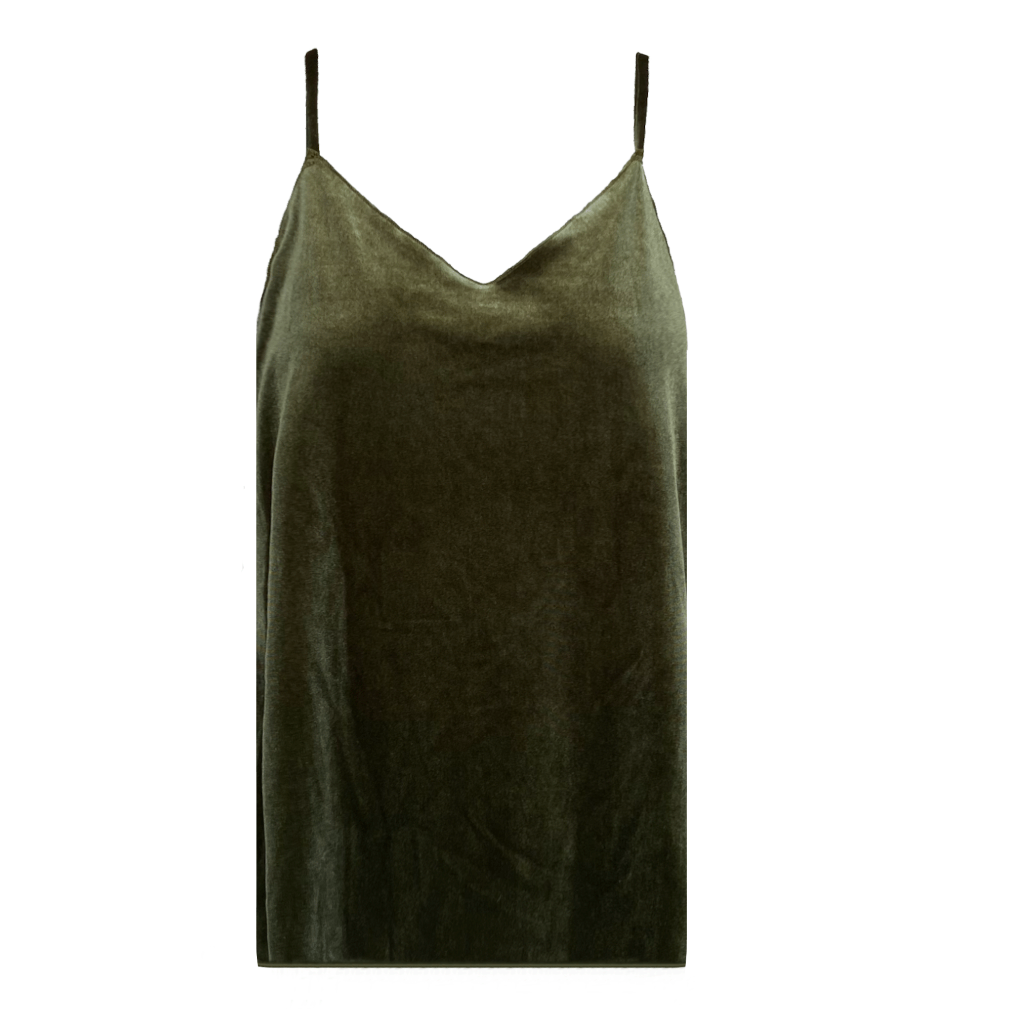 Top MIRTA di Alessandra Gallo in ciniglia verde militare con spalline sottili  - vista frontale - Day&Night Collection