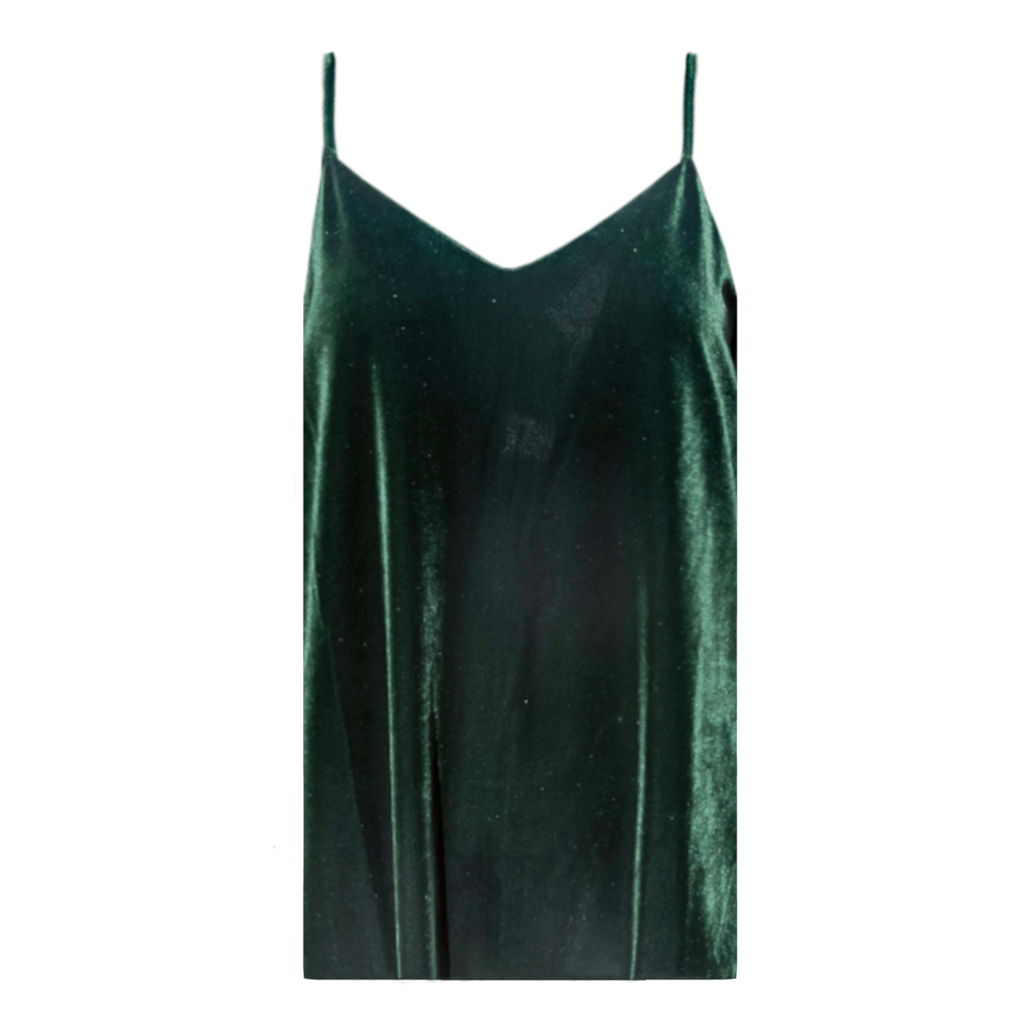 Top MIRTA di Alessandra Gallo in ciniglia verde smeraldo con spalline sottili - vista frontale - Day&Night Collection