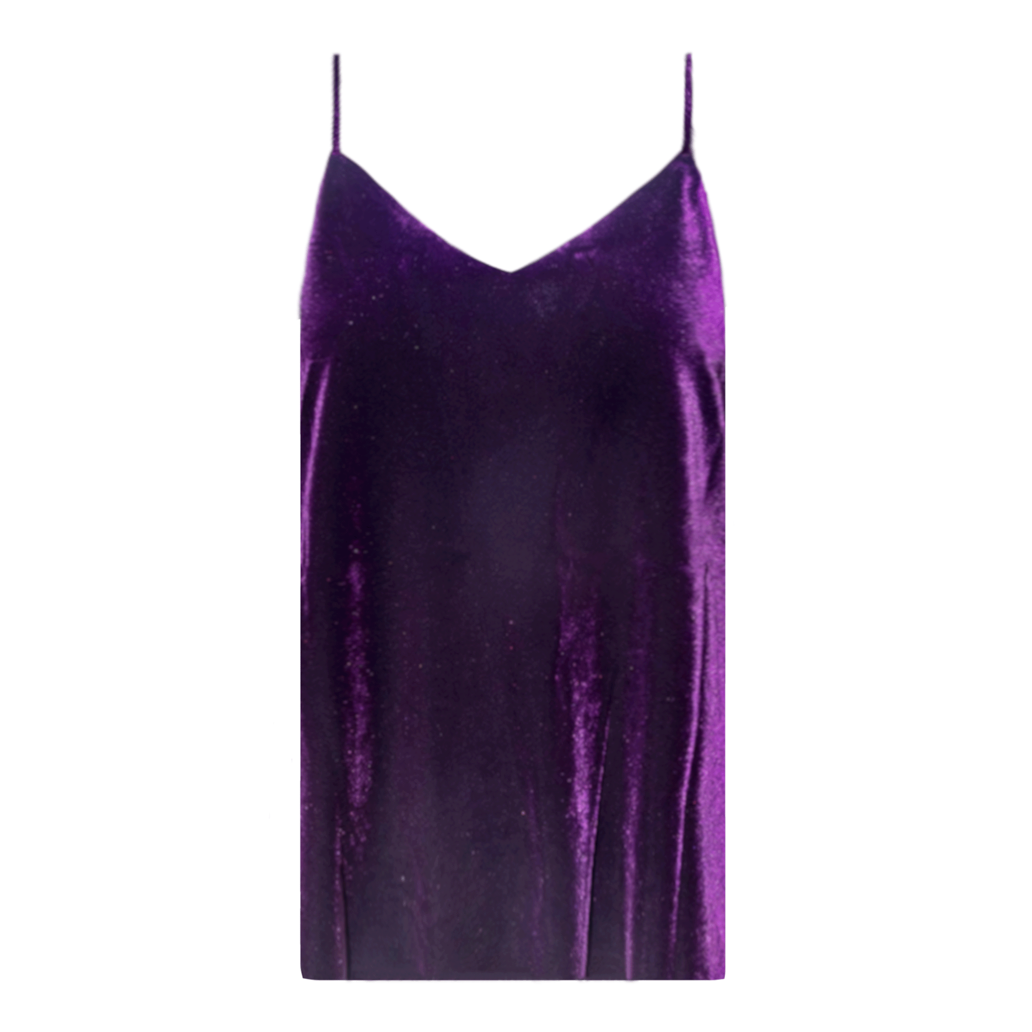 Top MIRTA di Alessandra Gallo in ciniglia viola con spalline sottili - vista frontale - Day&Night Collection