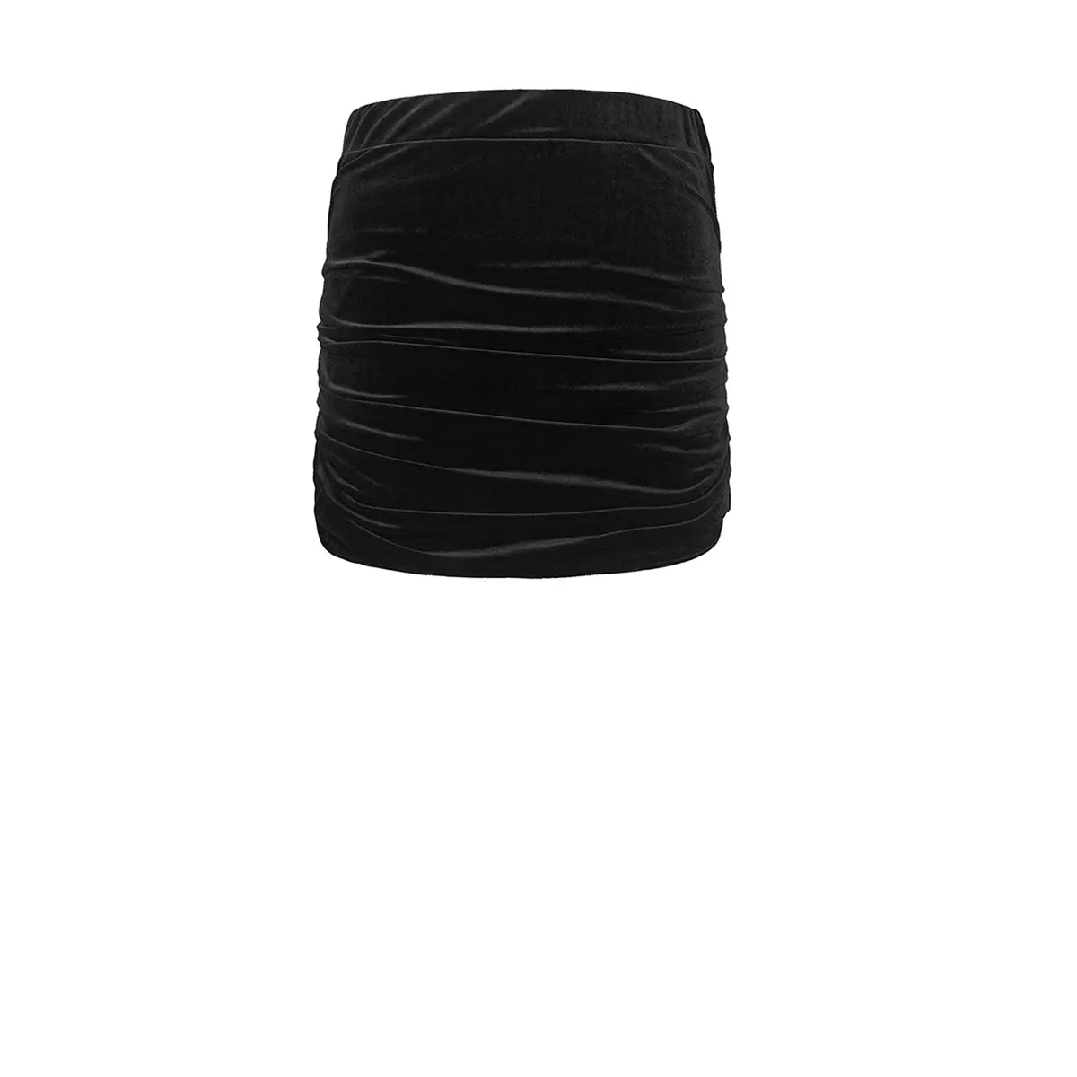 minigonna NINA di Alessandra Gallo in ciniglia nera  con arricciature drappeggiati - vista frontale - Day&Night collection