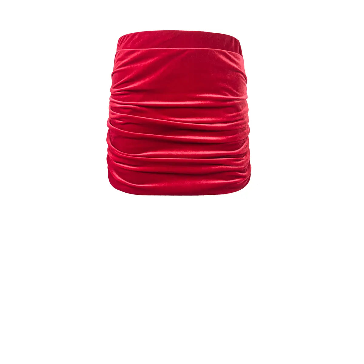 minigonna NINA di Alessandra Gallo in ciniglia rossa con arricciature drappeggiati - vista frontale - Day&Night collection