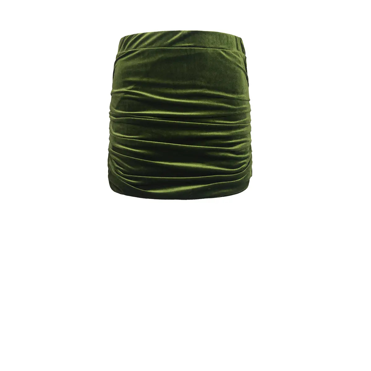 minigonna NINA di Alessandra Gallo in ciniglia verde con arricciature drappeggiati - vista frontale - Day&Night collection