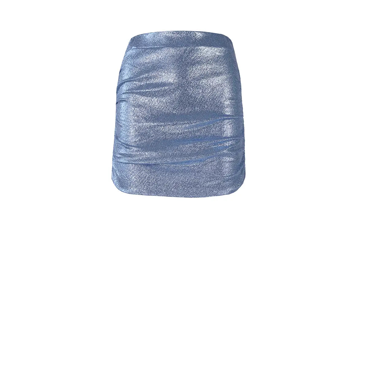 minigonna NINA di Alessandra Gallo in lurex azzurro  con arricciature drappeggiati - vista frontale - Stardust Collection