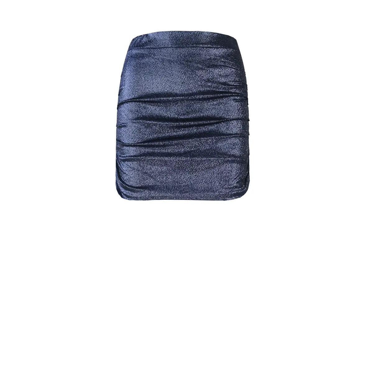 minigonna NINA di Alessandra Gallo in lurex blu con arricciature drappeggiati - vista frontale - Stardust Collection