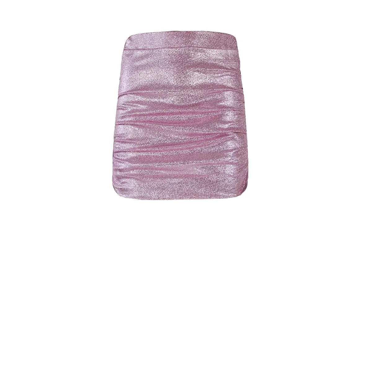 minigonna NINA di Alessandra Gallo in lurex rosa  con arricciature drappeggiati - vista frontale - Stardust Collection