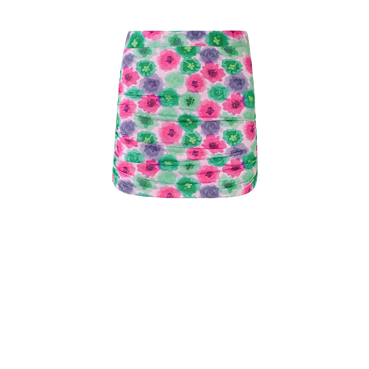 NINA, minigonna drappeggiata in lycra fantasia Peonies.