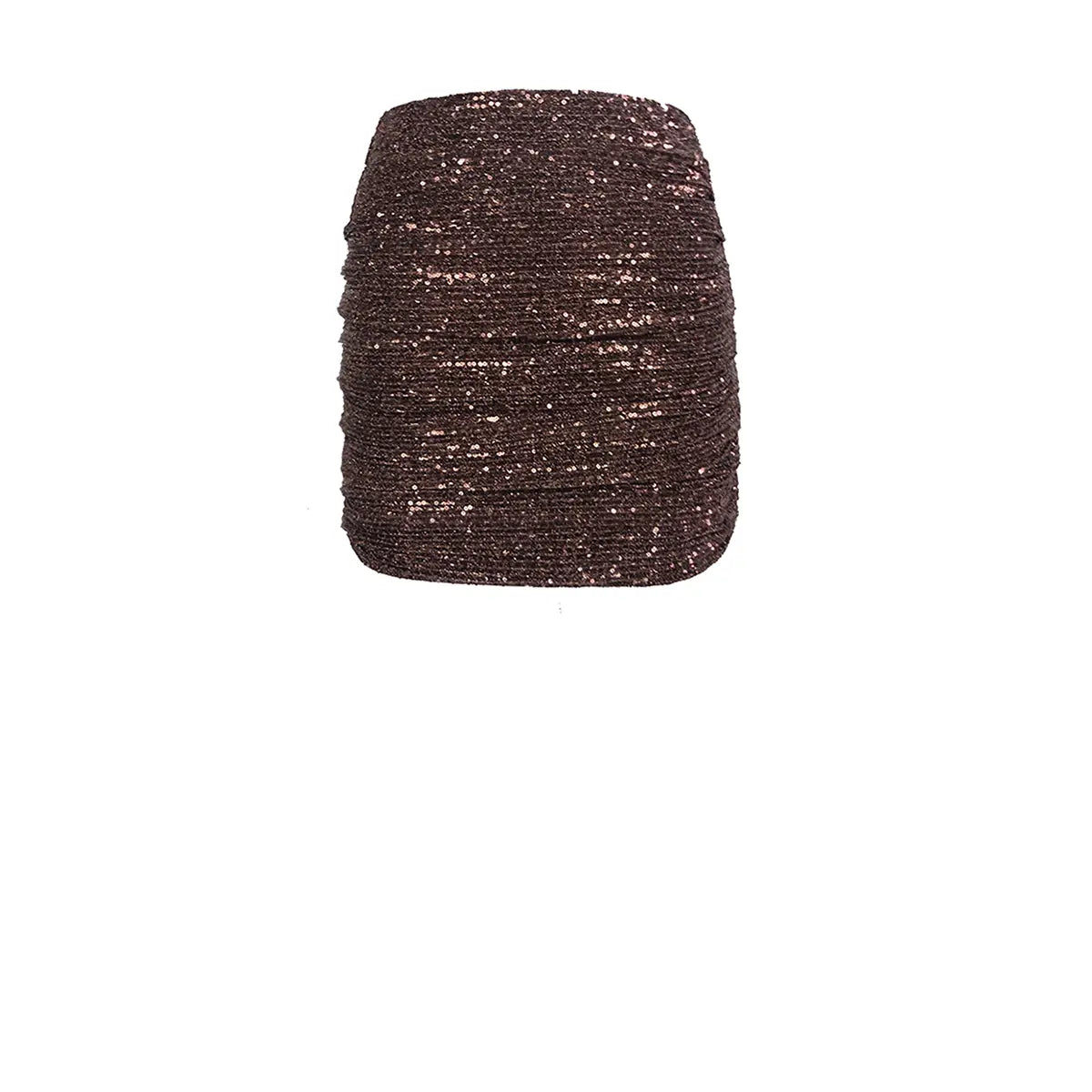NINA, minigonna drappeggiata in paillettes marroni.