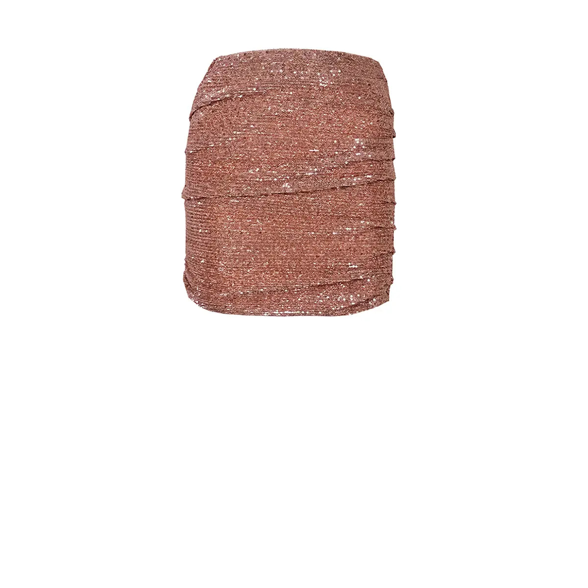 minigonna NINA di Alessandra Gallo in paillettes rosa con arricciature drappeggiati - vista frontale - The Light Collection