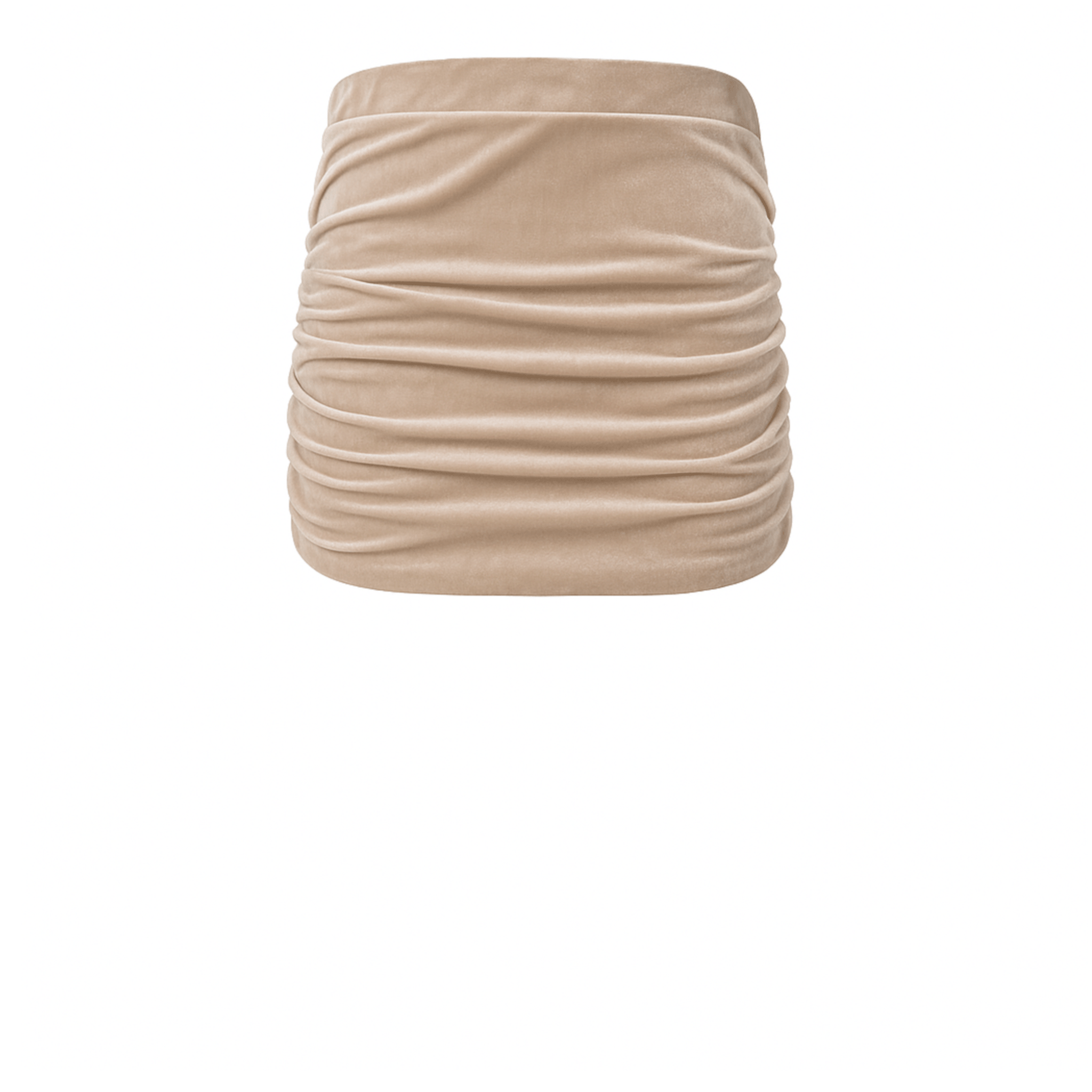 minigonna NINA di Alessandra Gallo in ciniglia beige  con arricciature drappeggiati - vista frontale - Day&Night collection