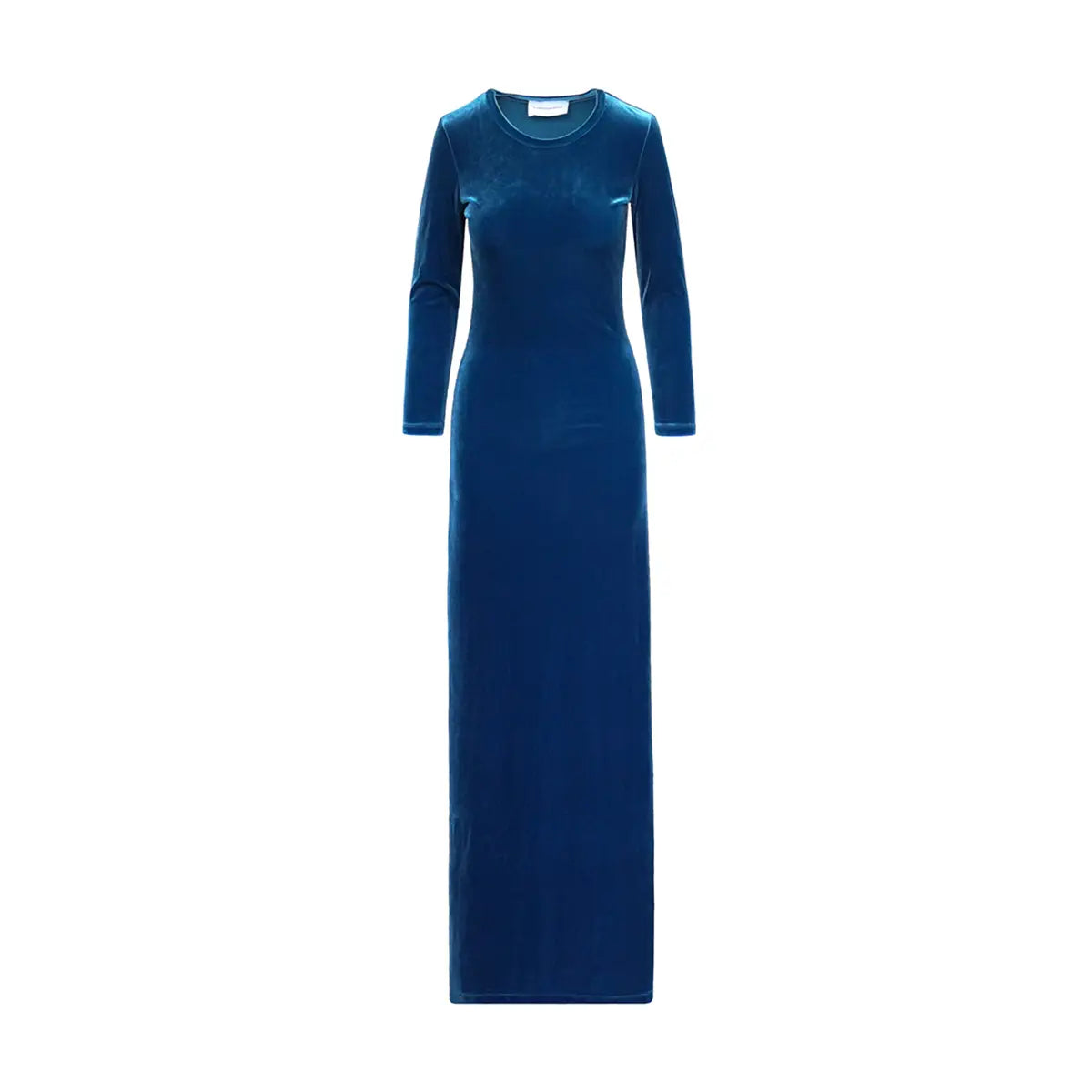 Abito lungo ORNELLA di Alessandra Gallo in ciniglia ottanio con girocollo e maniche lunghe - vista frontale -Day&Night Collection