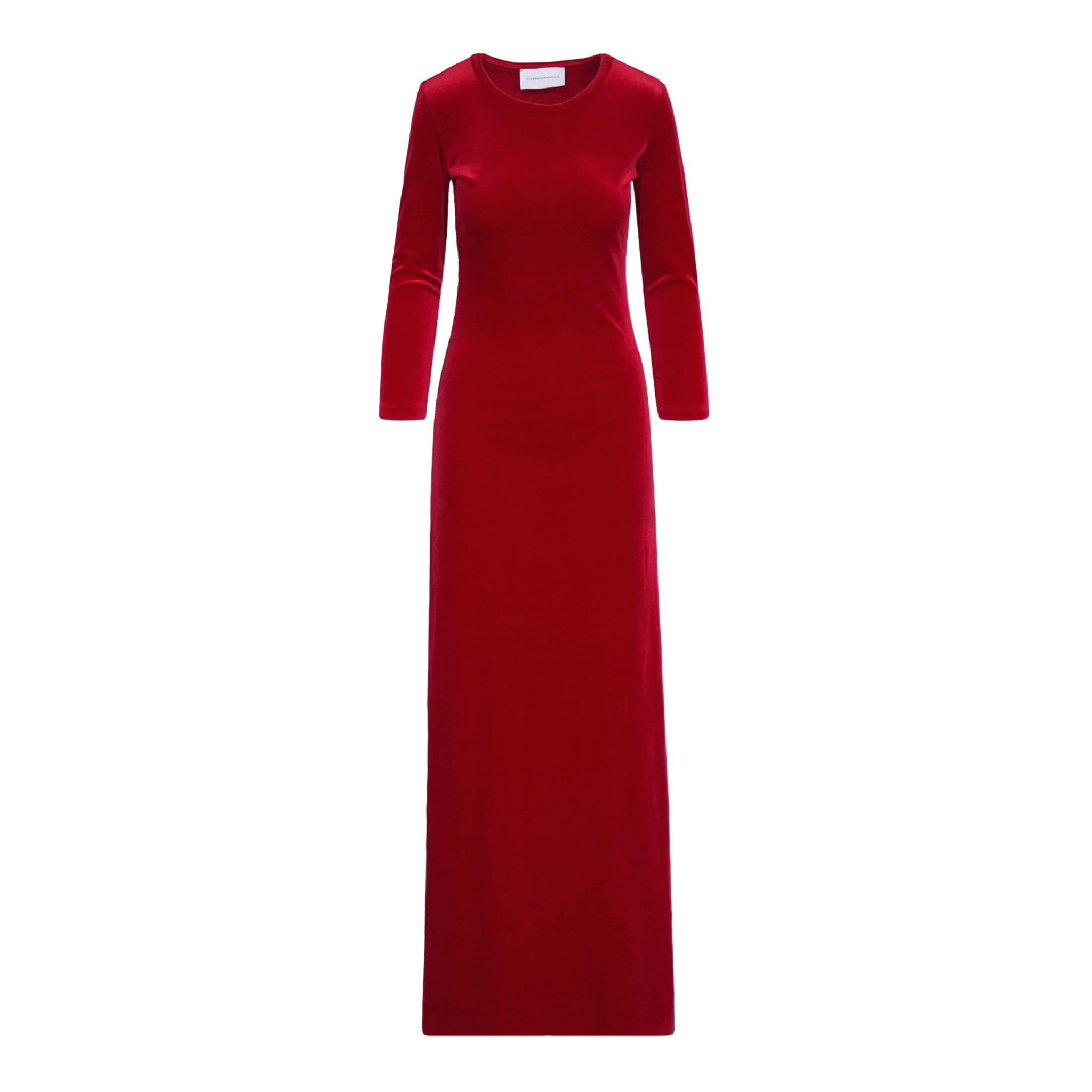 Abito lungo ORNELLA di Alessandra Gallo in ciniglia rossa con girocollo e maniche lunghe - vista frontale -Day&Night Collection