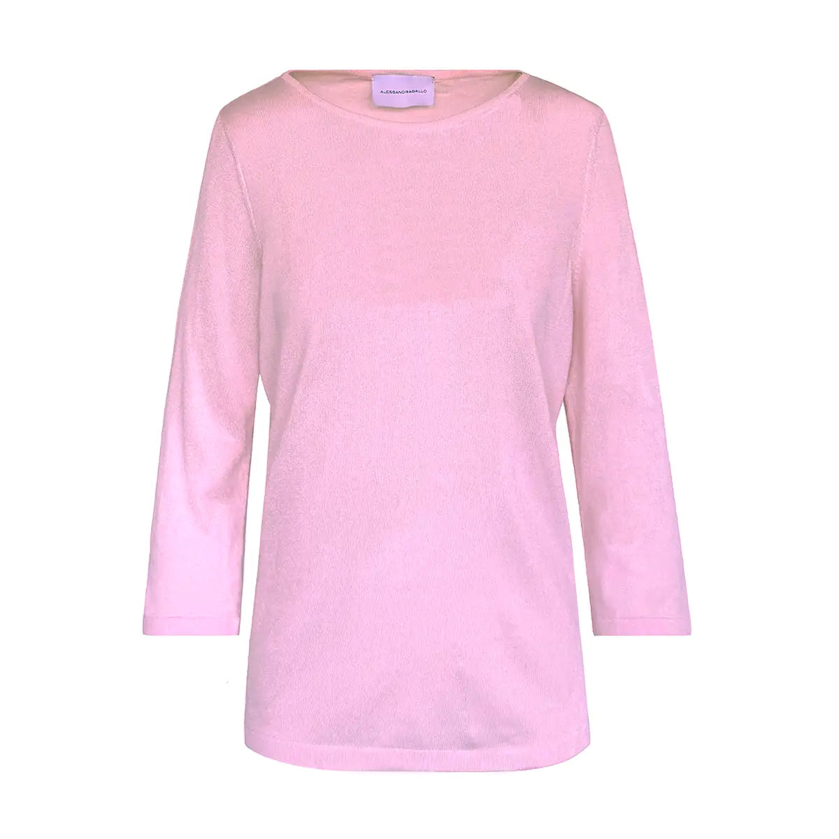 ORTENSIA, t-shirt in cotone rosa con girocollo e maniche a tre quarti.