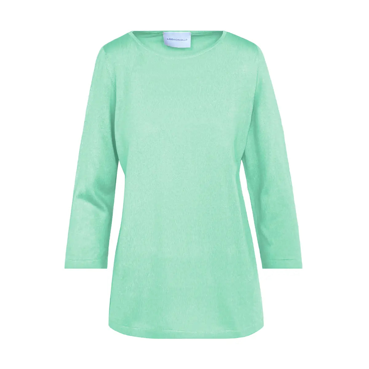 ORTENSIA, t-shirt in cotone verde chiaro con girocollo e maniche a tre quarti.