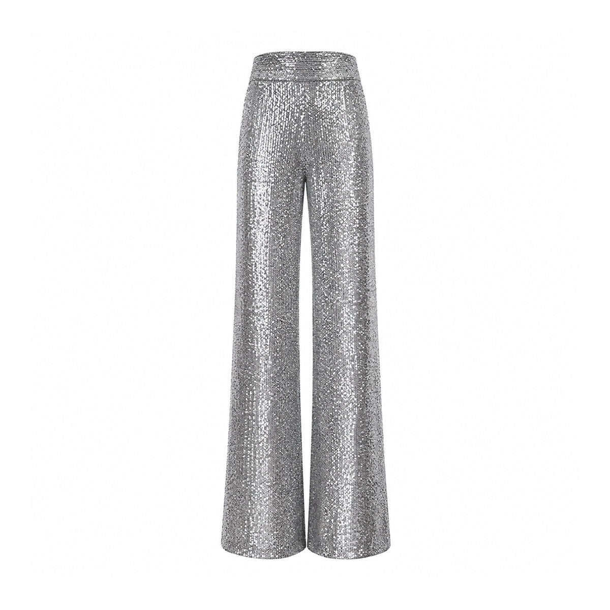 MIMI, pantalone palazzo in paillettes argento.