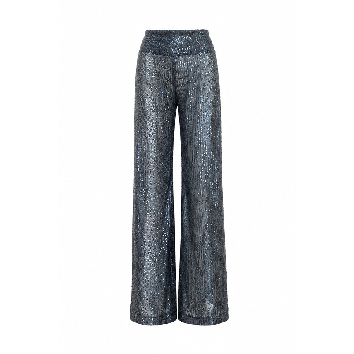 MIMI, pantalone palazzo in paillettes azzurre.