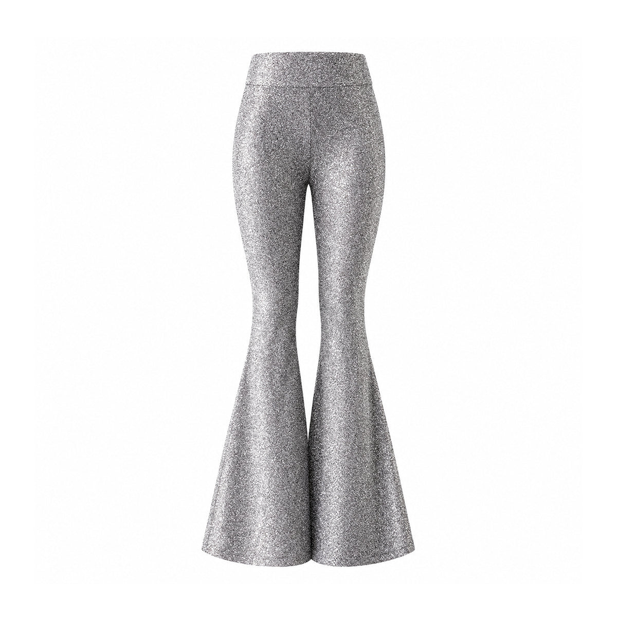 LOLA, pantalone a zampa in lurex argento.
