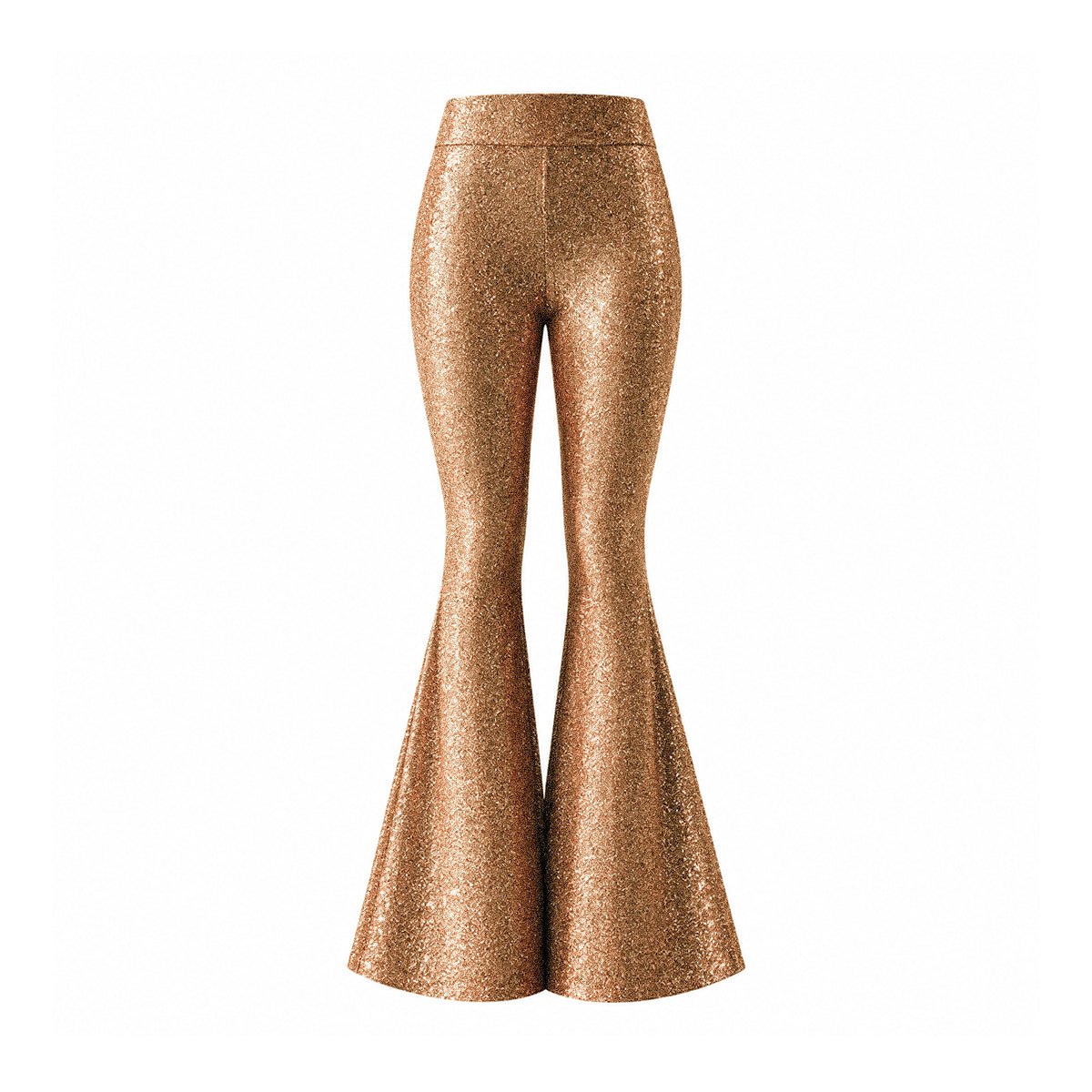 LOLA, pantalone a zampa in lurex bronzo metallizzato.