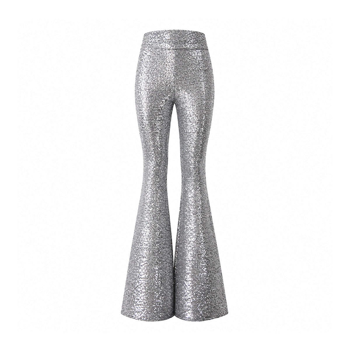 LOLA, pantalone a zampa in paillettes argento.