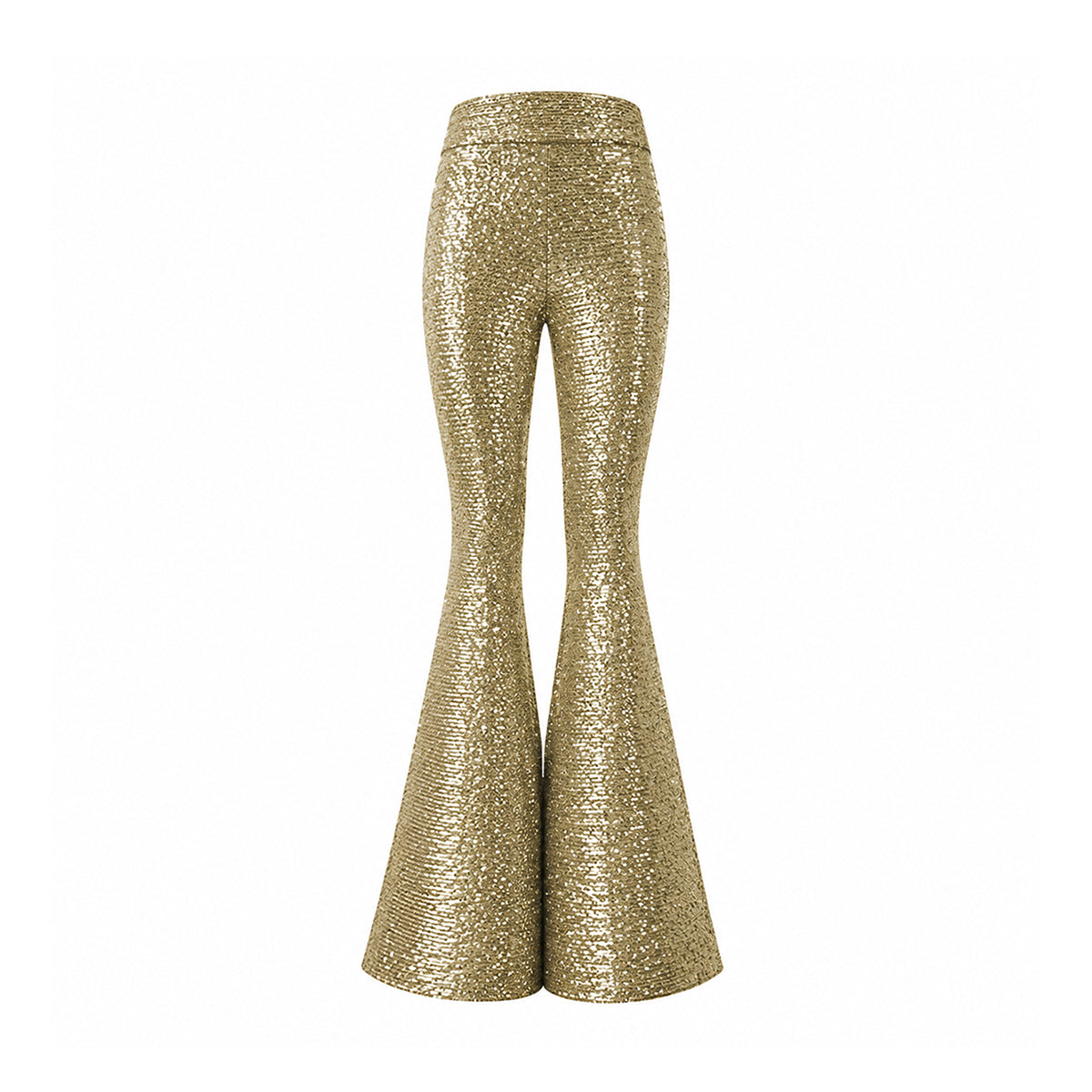 LOLA, pantalone a zampa in paillettes oro.