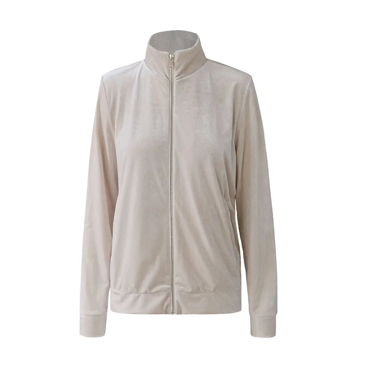 Felpa REINE di Alessandra Gallo in ciniglia crema con maniche lunghe, zip e tasche - vista frontale - Day&Night Collection