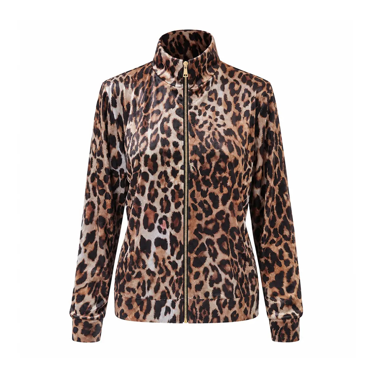 REINE, felpa in ciniglia martellata animalier con zip, collo alto.