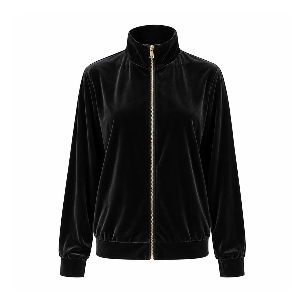 REINE, felpa in ciniglia nera con zip, collo alto.