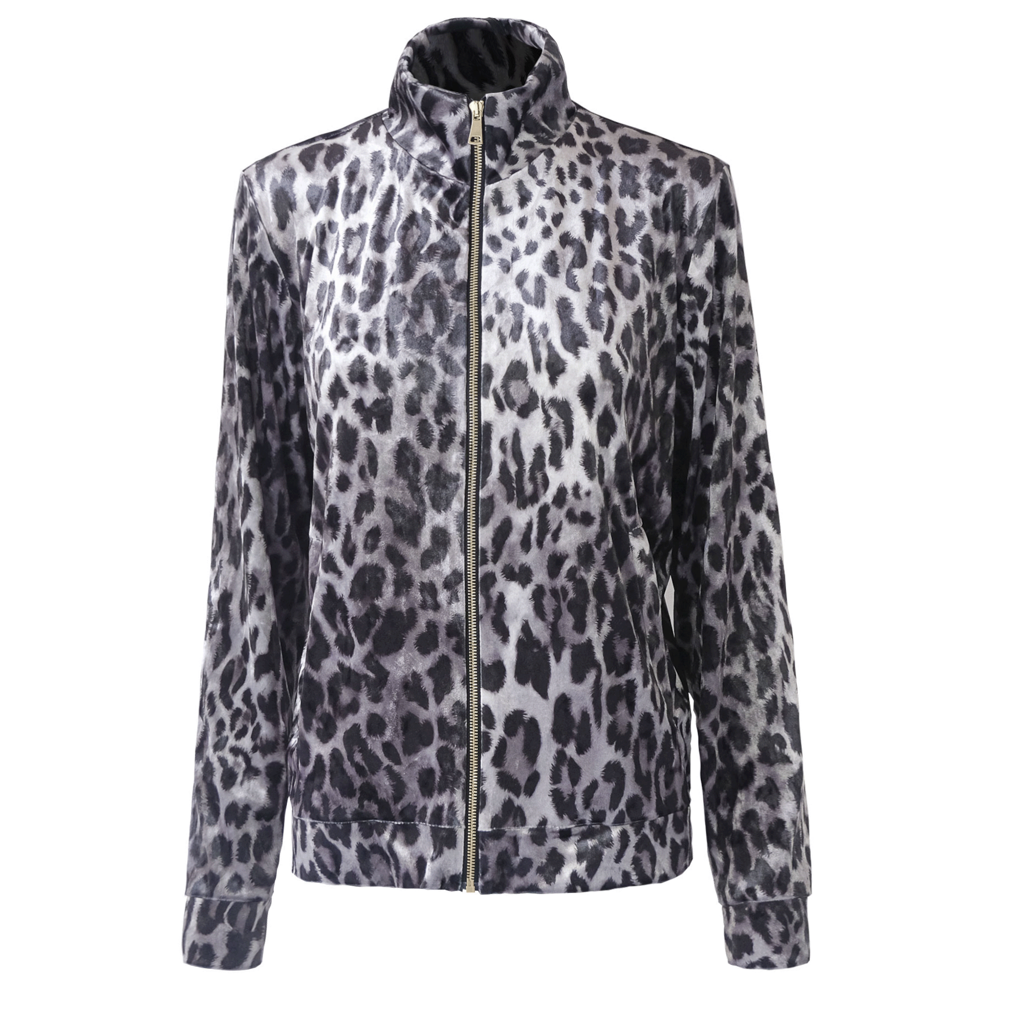 Felpa REINE ciniglia animalier grigia martellata con zip e tasche - vista frontale Day&Night Collection