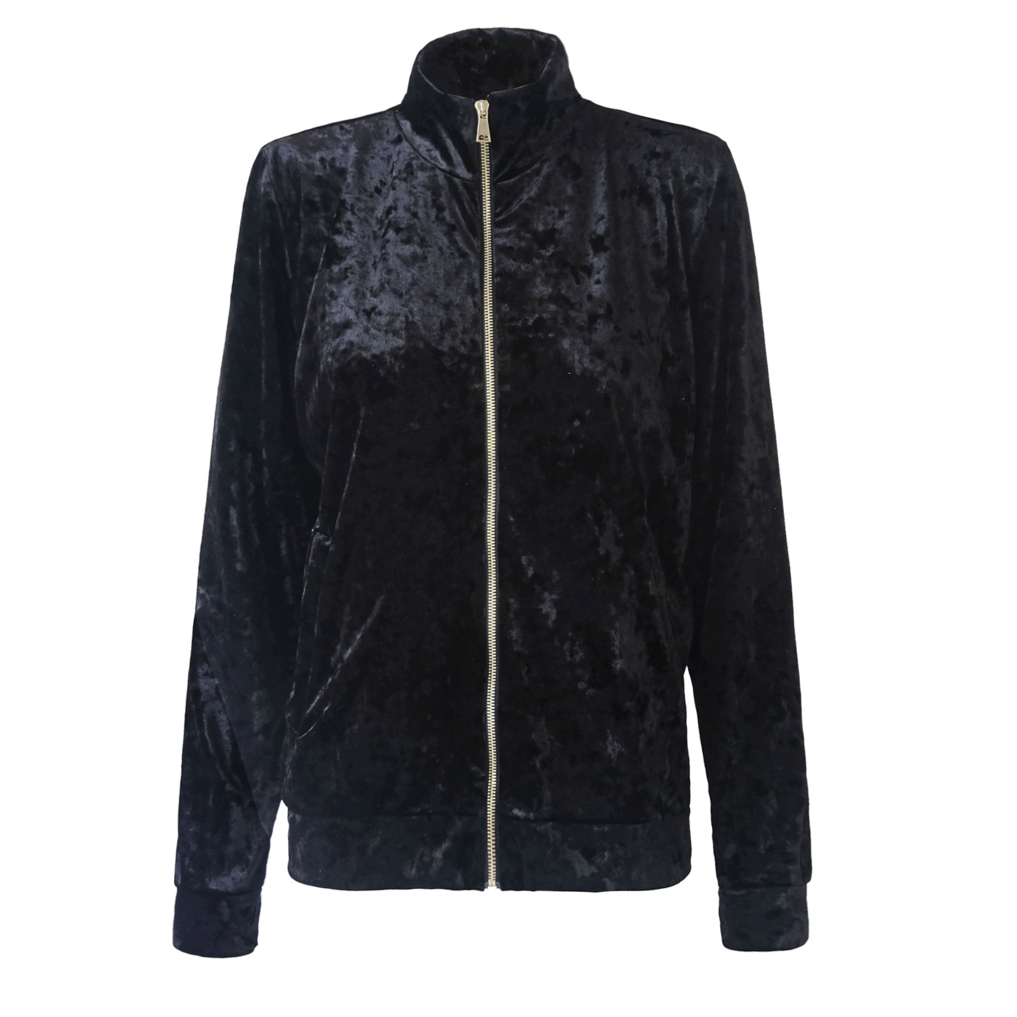 Felpa REINE ciniglia nera martellata con zip e tasche - vista frontale Day&Night Collection