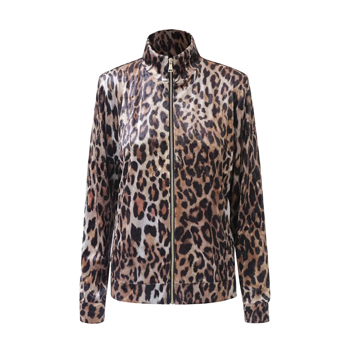 Felpa REINE di Alessandra Gallo in ciniglia martellata stampa animalier con maniche lunghe, zip e tasche - vista frontale - Day&Night Collection