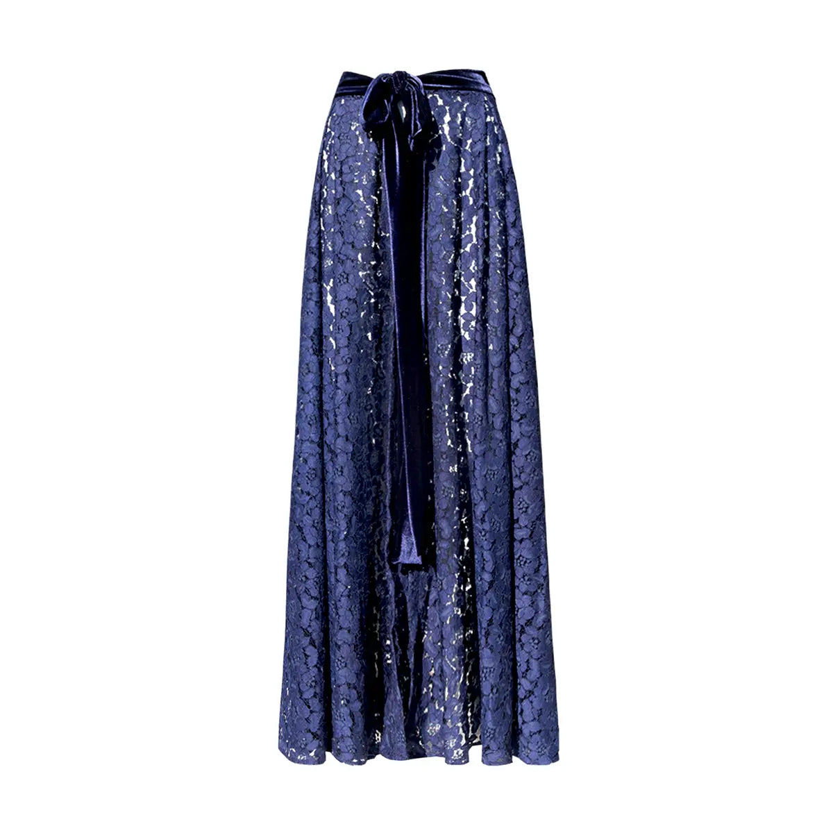 Gonna lunga SALLY di Alessandra Gallo in  pizzo blu con cintura in vita in ciniglia - vista frontale - The Dreamy Collection