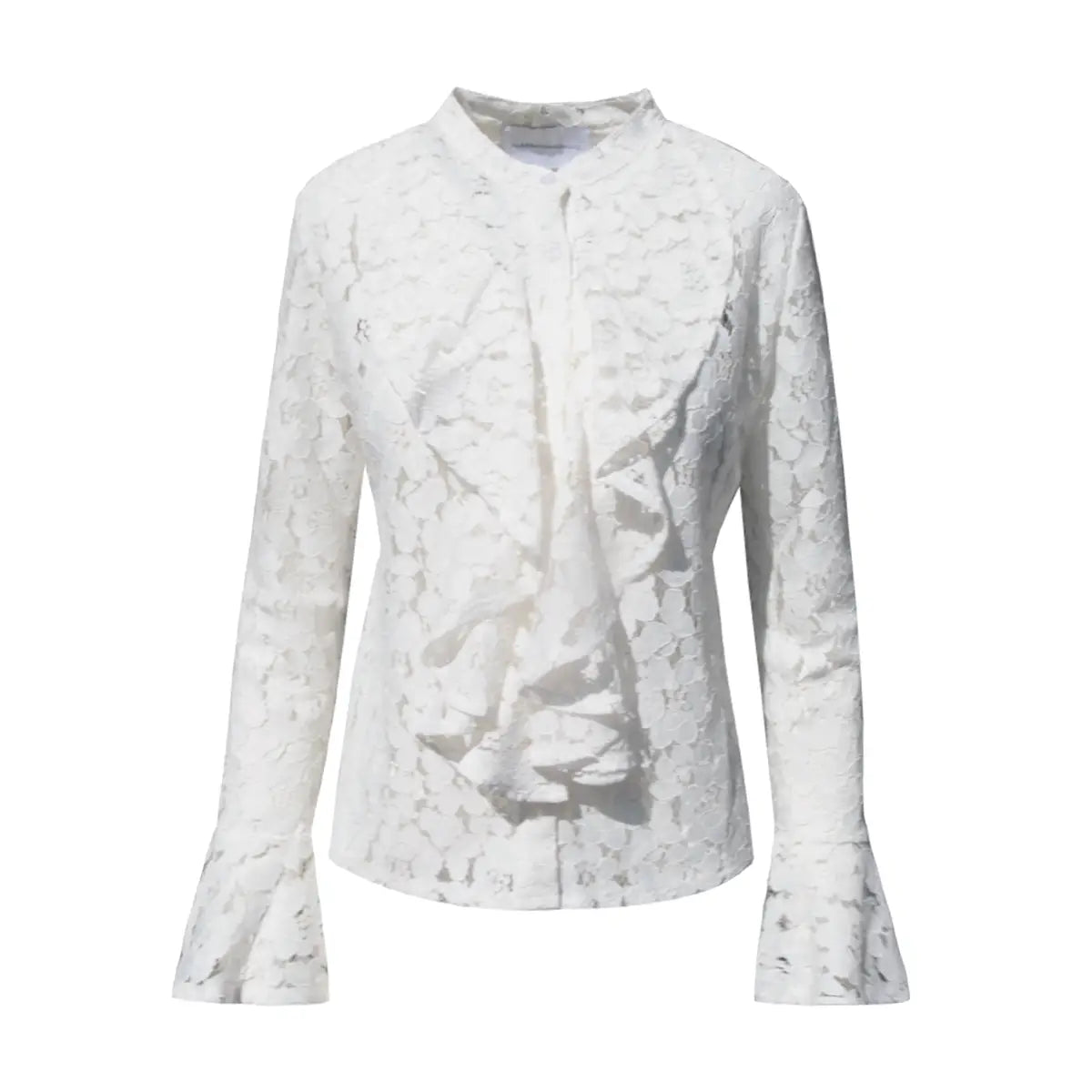 Camicia SOFIA di Alessandra Gallo in pizzo bianco con rouge d'avanti e sulle maniche - vista frontale - The Dreamy Collection