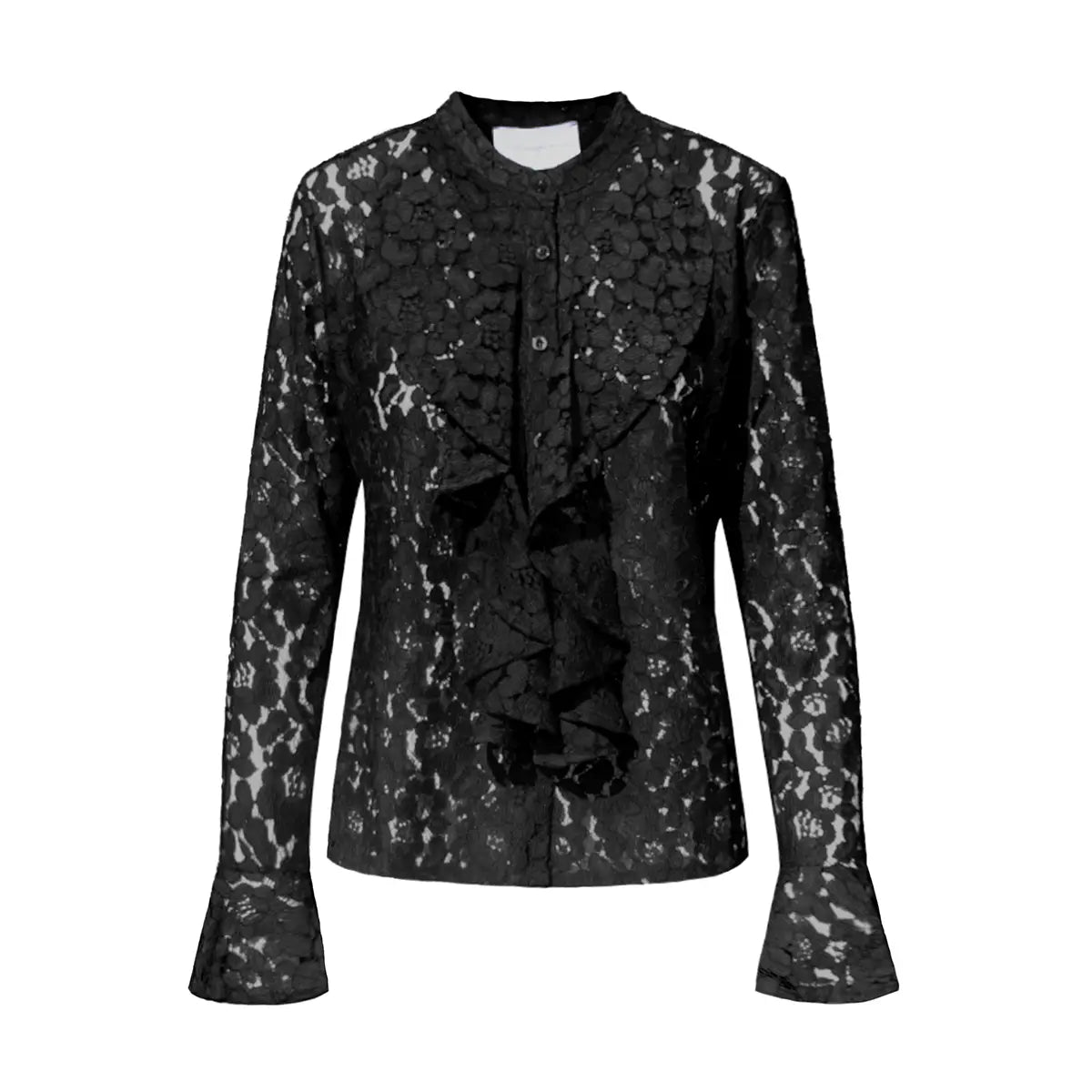 Camicia SOFIA di Alessandra Gallo in pizzo nero con rouge d'avanti e sulle maniche - vista frontale - The Dreamy Collection