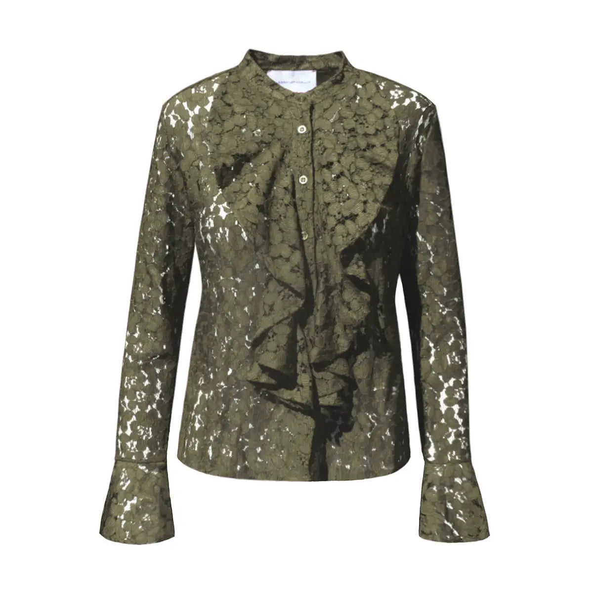 Camicia SOFIA di Alessandra Gallo in pizzo verde con rouge d'avanti e sulle maniche - vista frontale - The Dreamy Collection